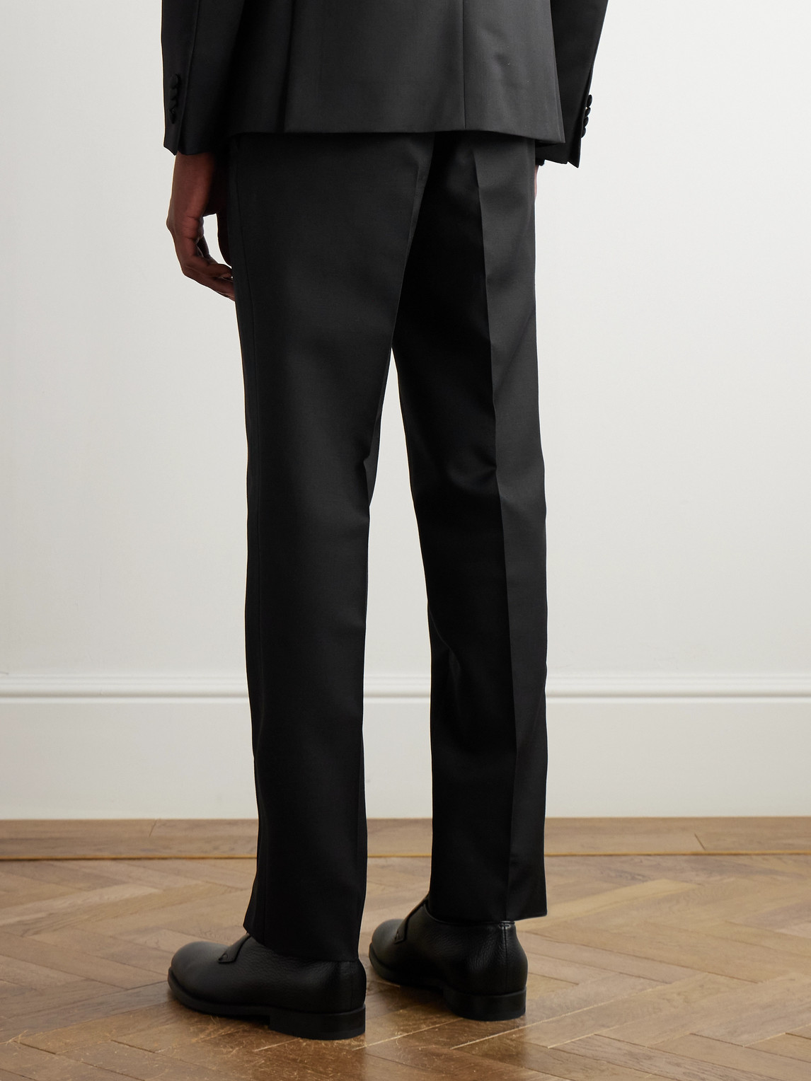 Shop Zegna Straight-leg Satin-trimmed Wool And Mohair-blend Tuxedo Trousers In Black