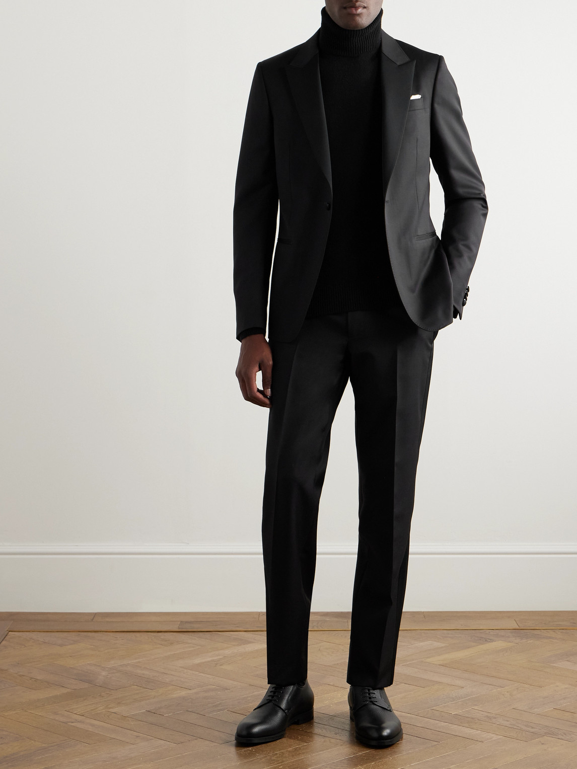 Shop Zegna Straight-leg Satin-trimmed Wool And Mohair-blend Tuxedo Trousers In Black