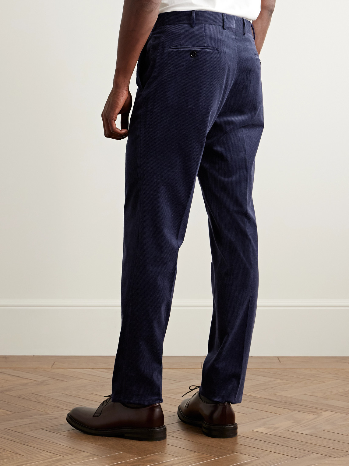 Zegna Slim-fit Tapered Cotton And Cashmere-blend Corduroy Suit Trousers In Blue