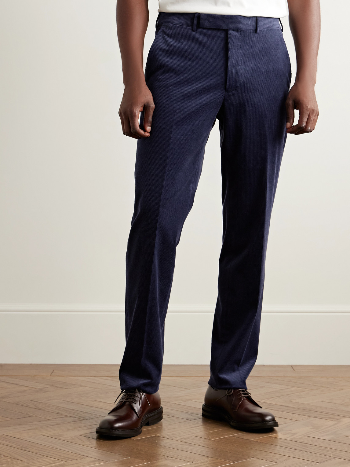 Zegna Slim-fit Tapered Cotton And Cashmere-blend Corduroy Suit Trousers In Blue