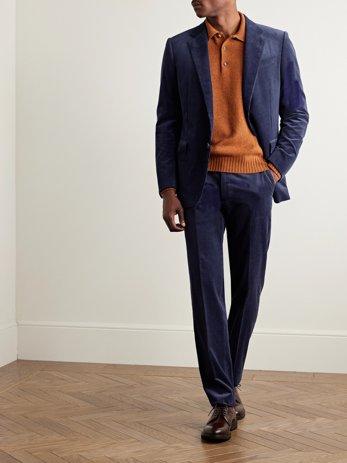 Zegna Slim-fit Tapered Cotton And Cashmere-blend Corduroy Suit Trousers In Blue
