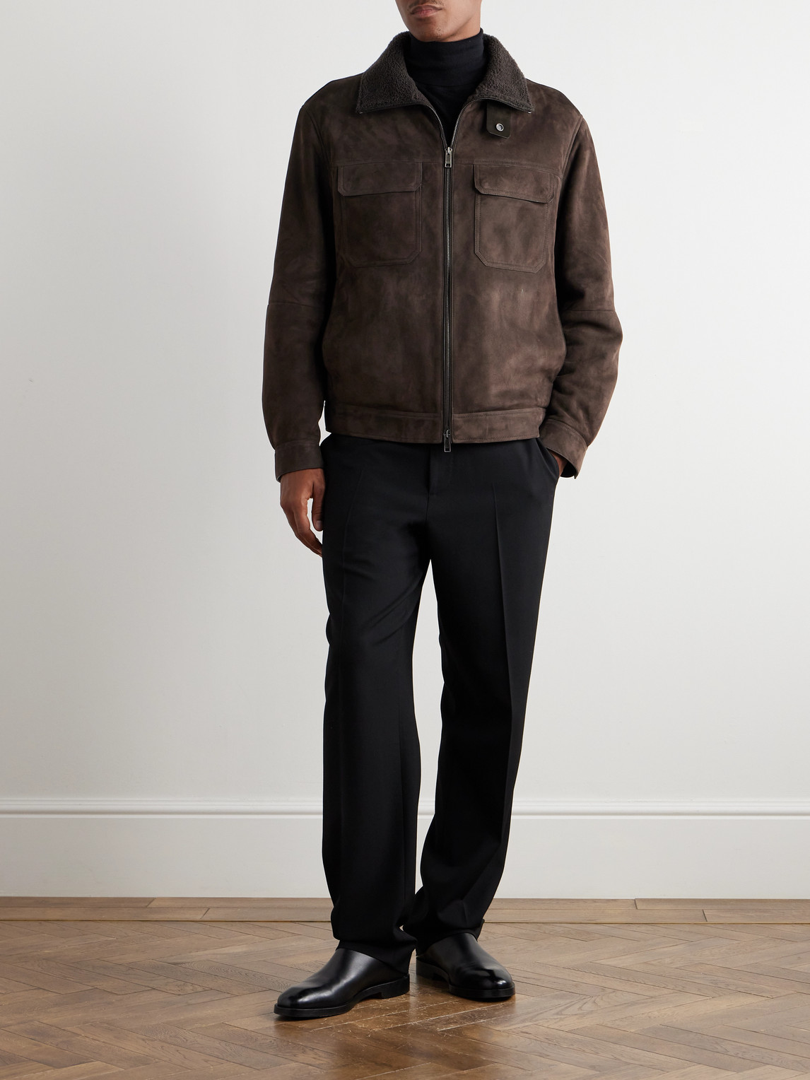 Zegna Shearling Trucker Jacket In Brown