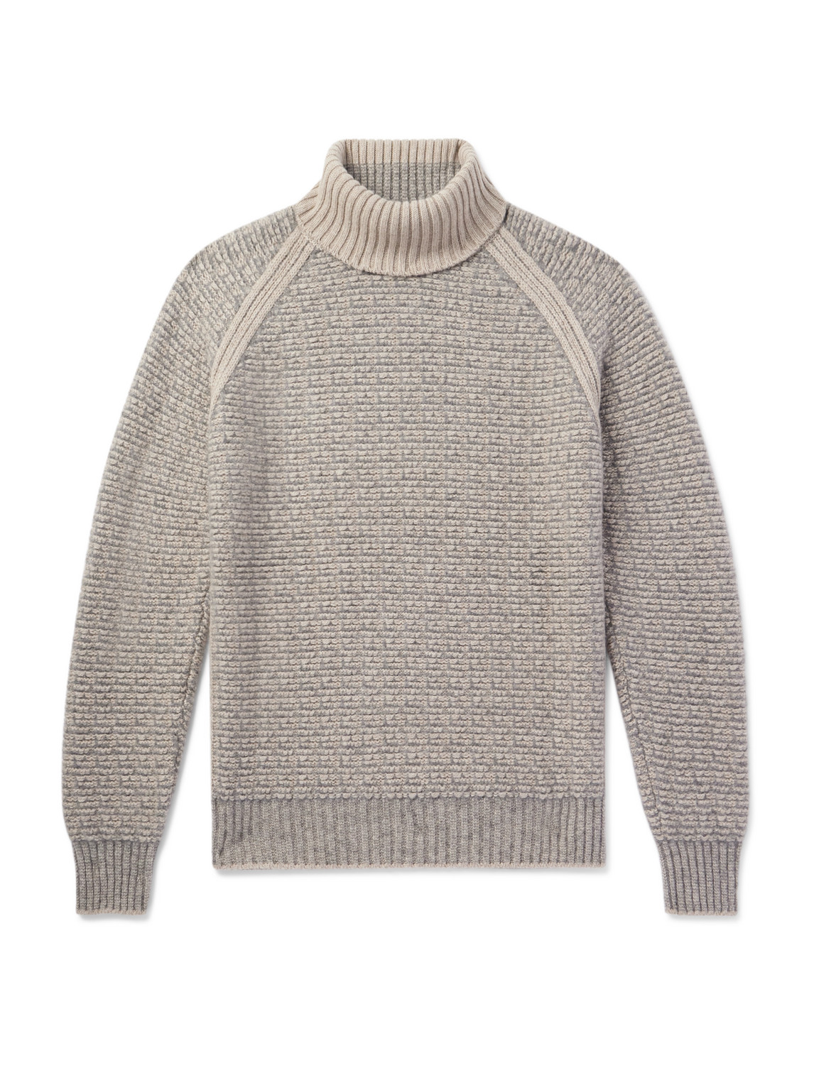 Zegna Ribbed Cashmere And Silk-blend Rollneck Sweater In Neutrals