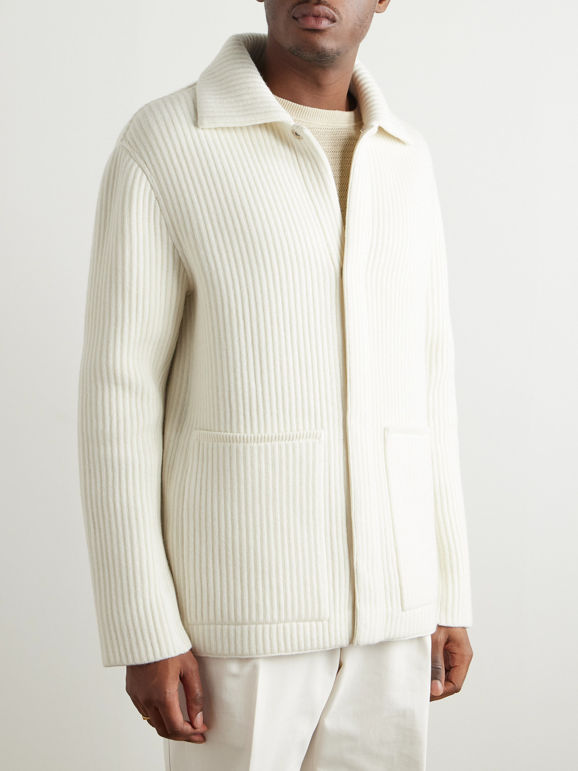Zegna White Wool And Cashmere Chore Jacket In White