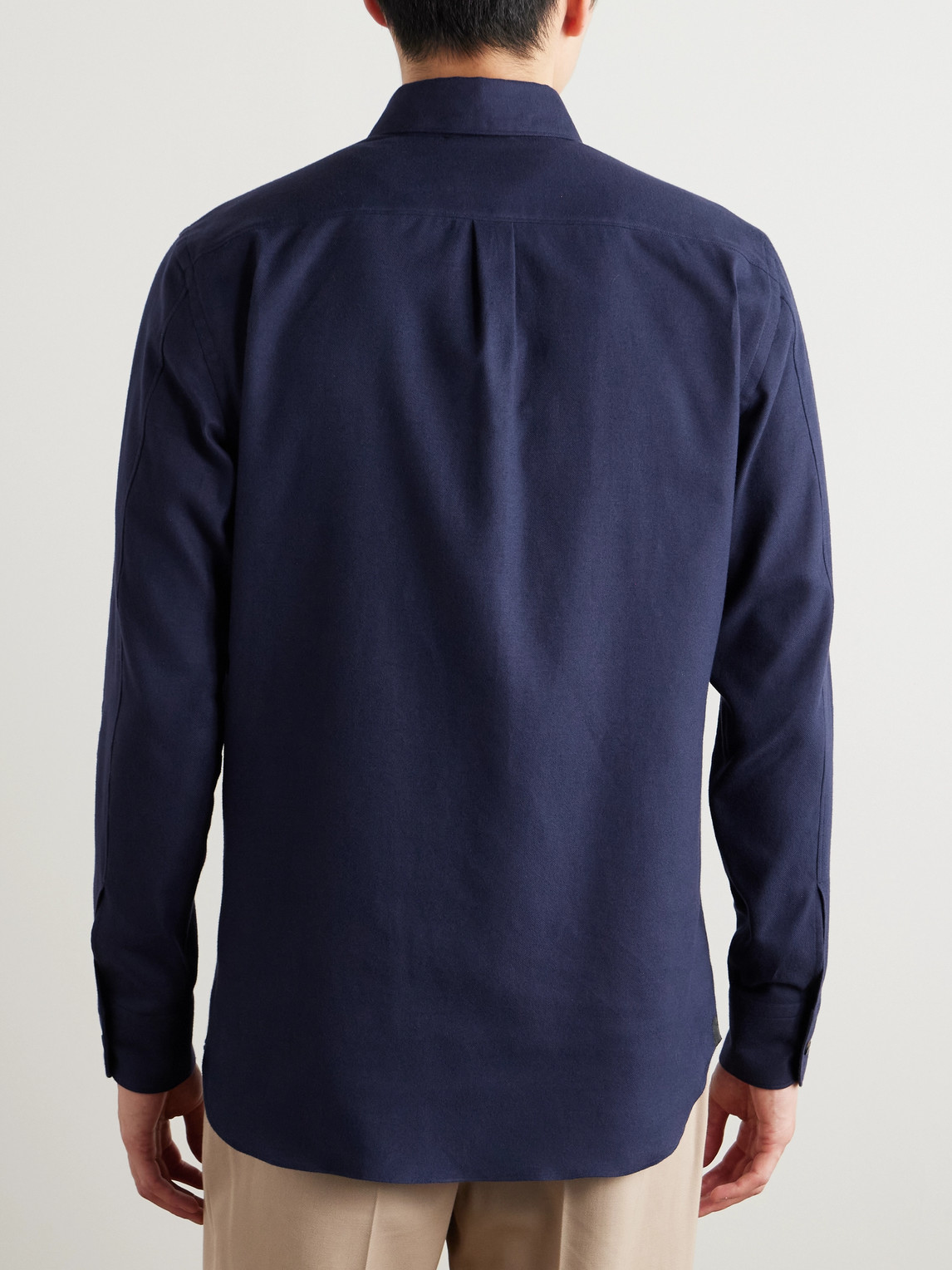 Zegna Button-down Collar Brushed Cotton-twill Shirt In Blue