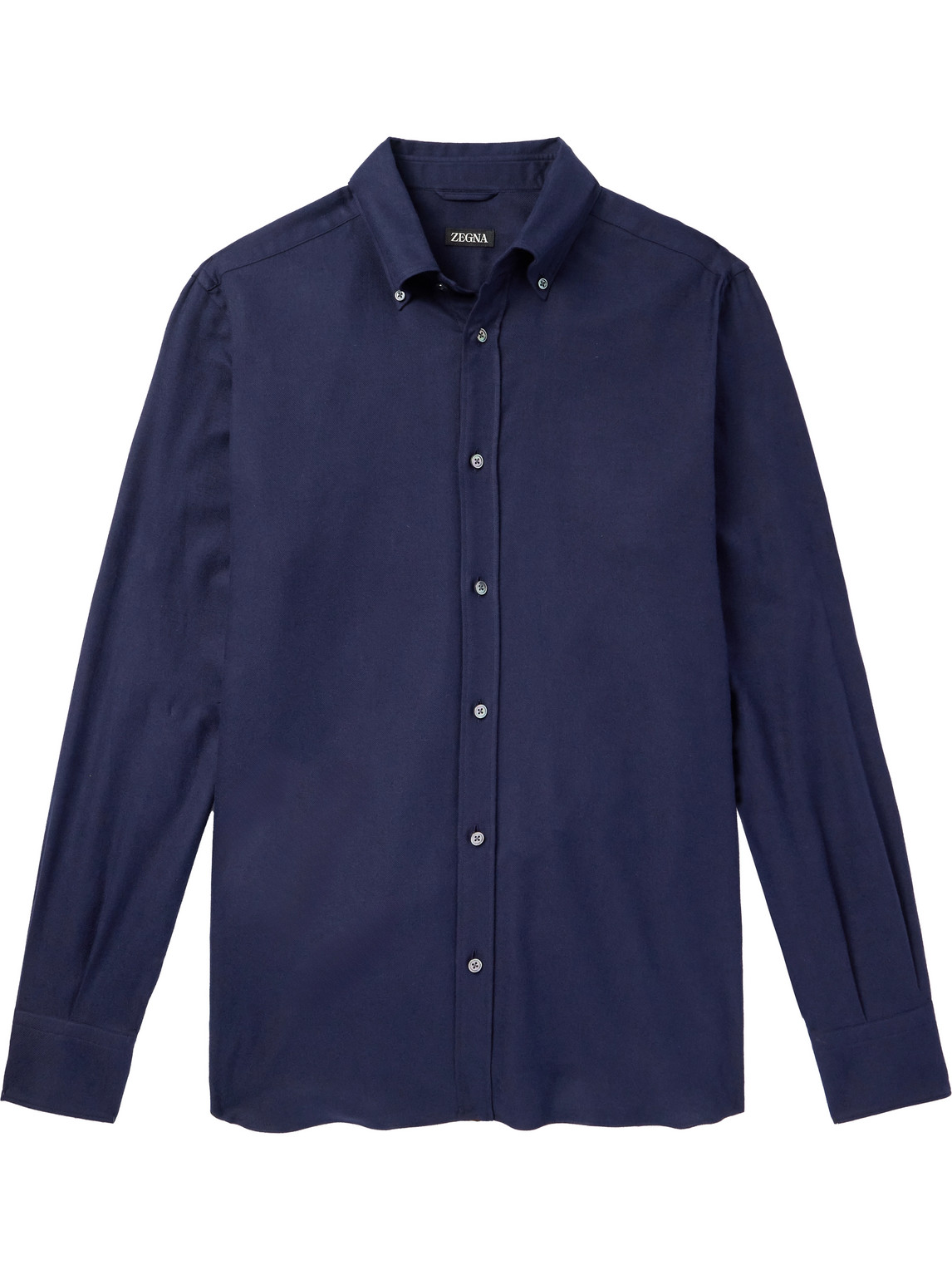 Zegna Button-down Collar Brushed Cotton-twill Shirt In Blue