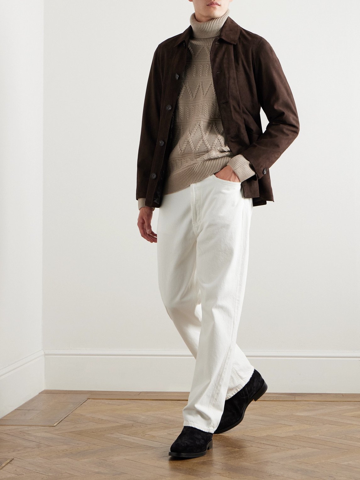 Zegna Jacquard-knit Wool Rollneck Sweater In Neutrals