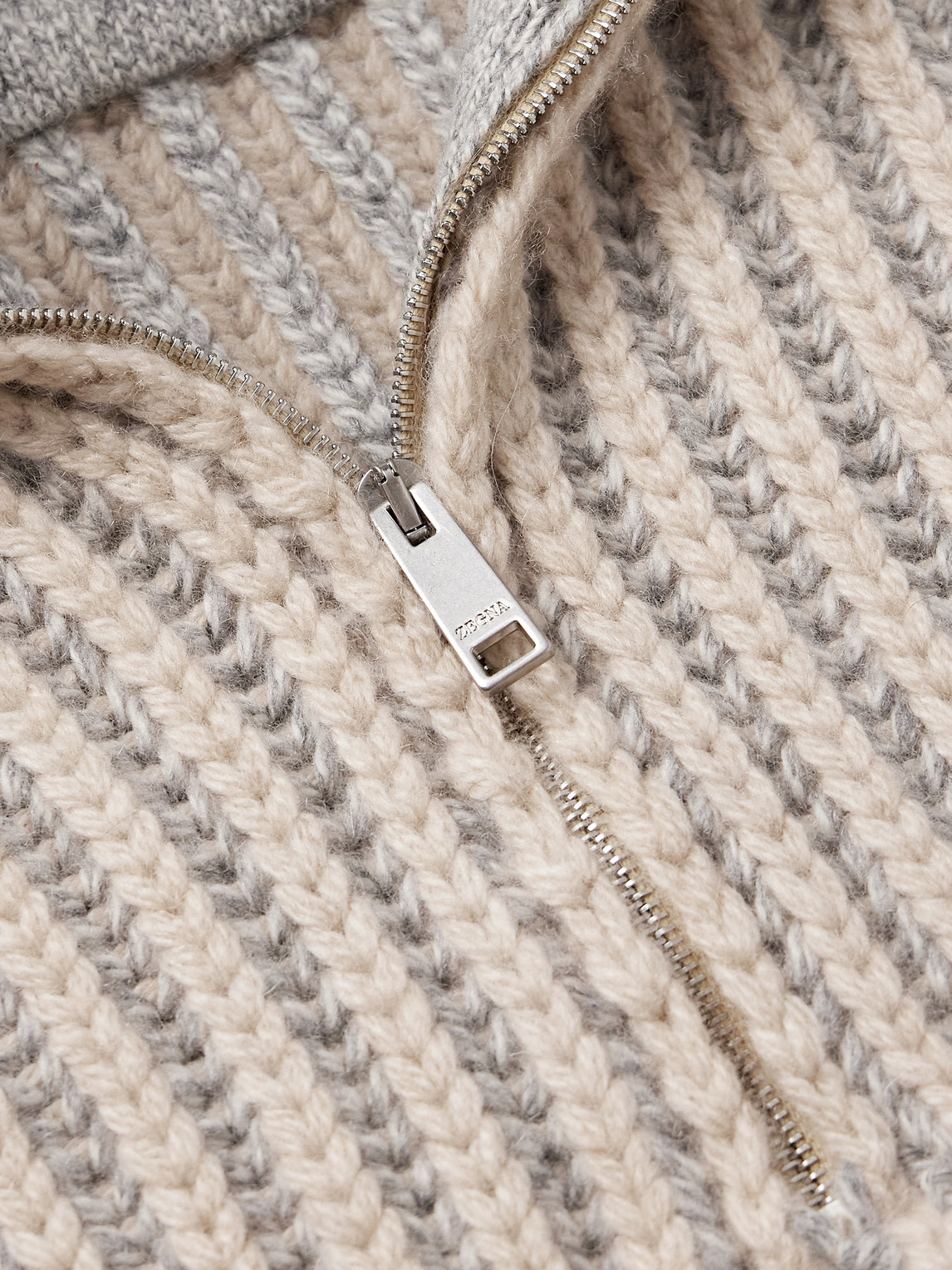 Zegna Ribbed Oasi Cashmere Half-zip Sweater In Neutrals