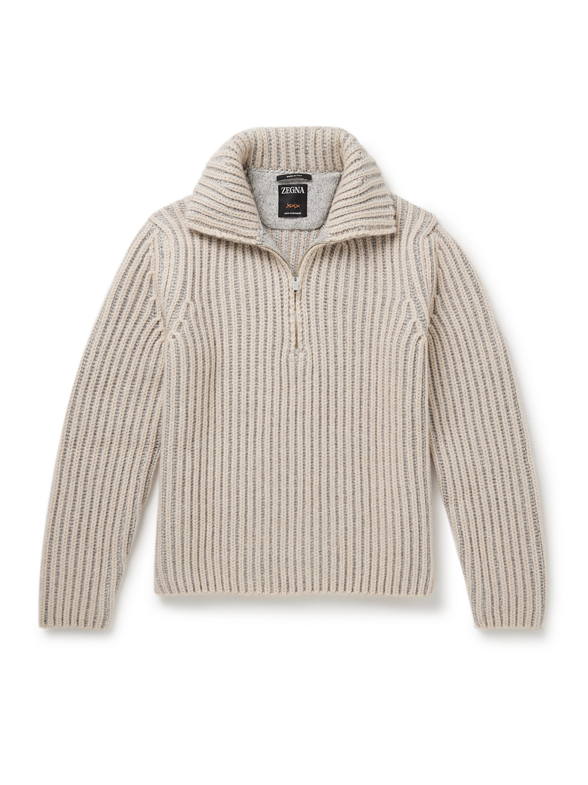 Zegna Ribbed Oasi Cashmere Half-zip Sweater In Neutrals