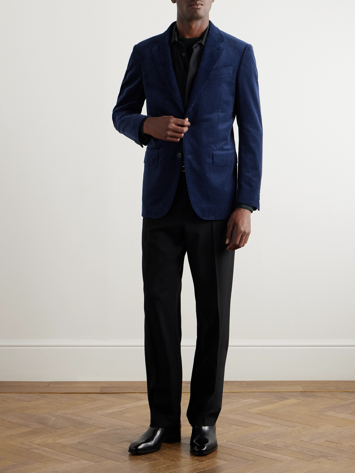 Shop Zegna Cotton-blend Corduroy Suit Jacket In Blue