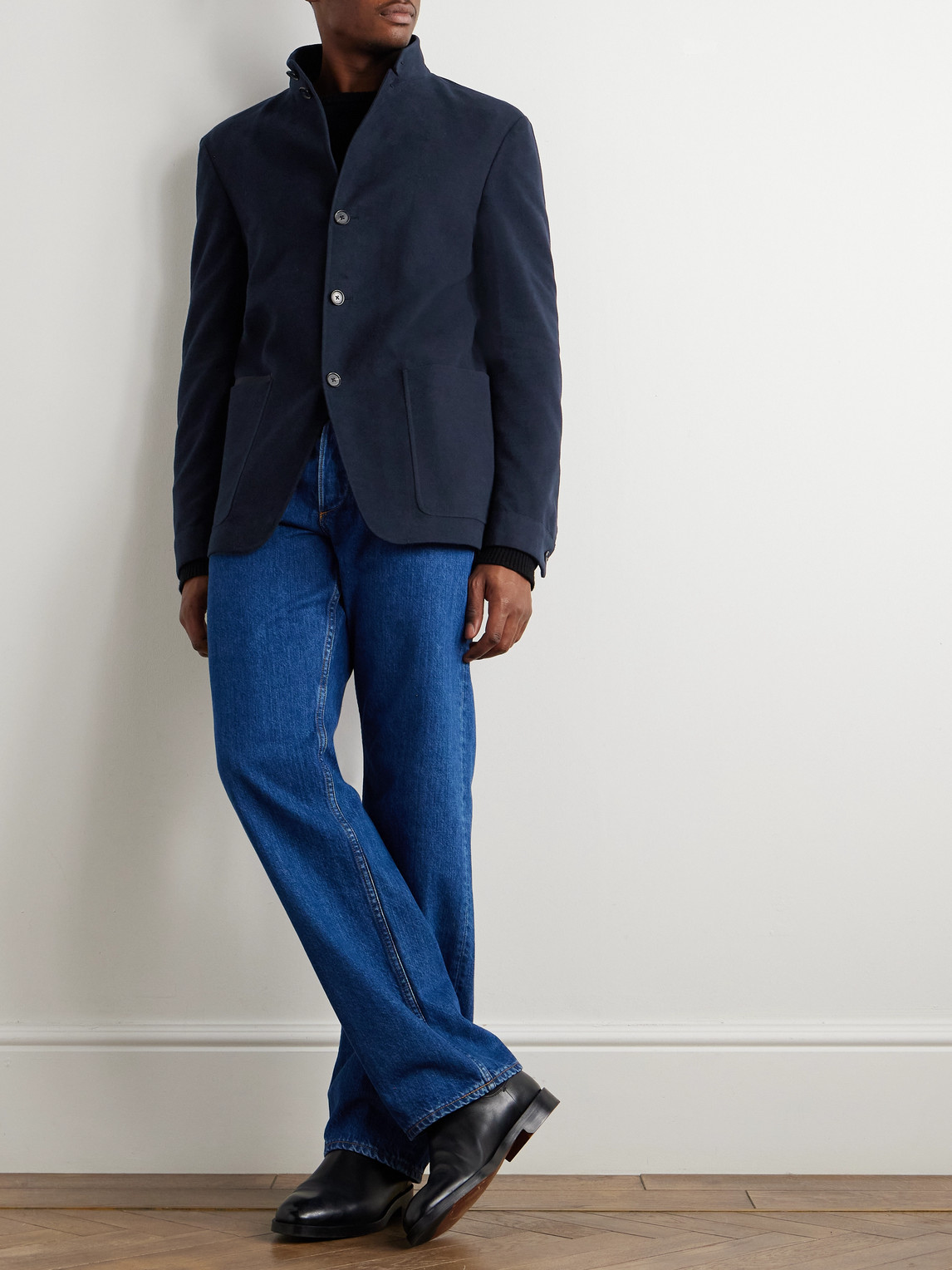 Shop Zegna Cotton And Cashmere-blend Moleskin Jacket In Blue