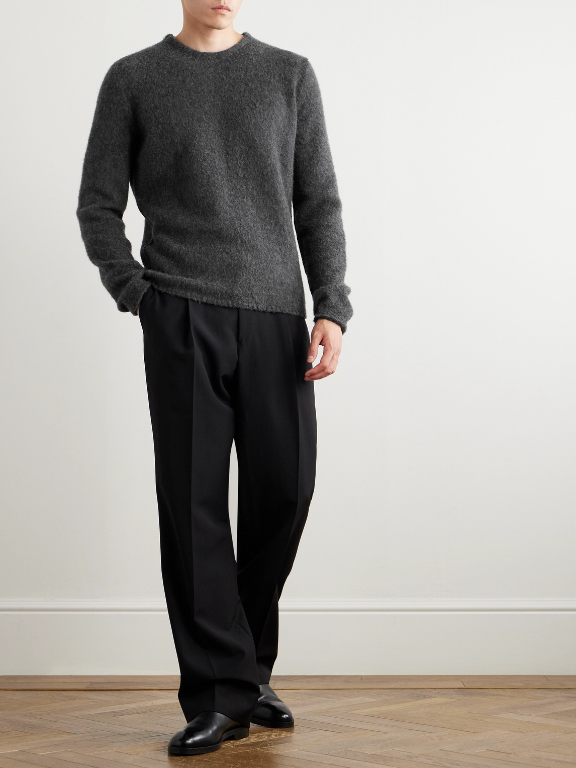 Zegna Dark Grey Mélange Oasi Cashmere Crewneck In Gray