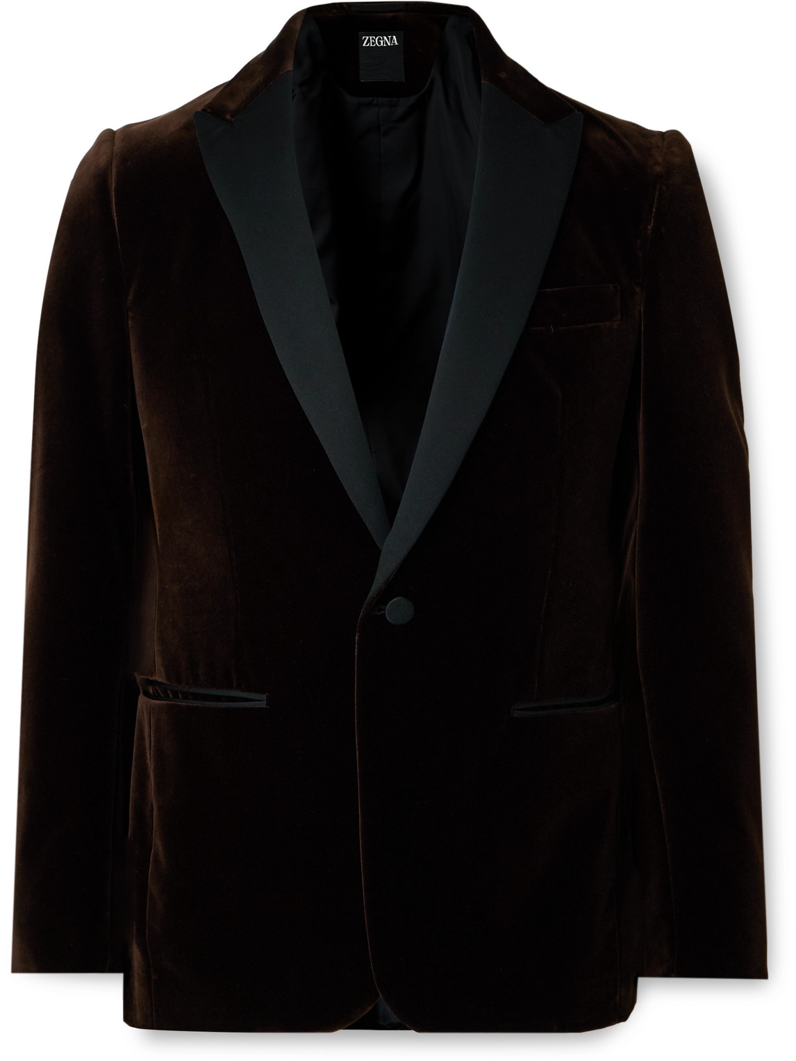 Zegna Satin-trimmed Cotton-velvet Tuxedo Jacket In Brown