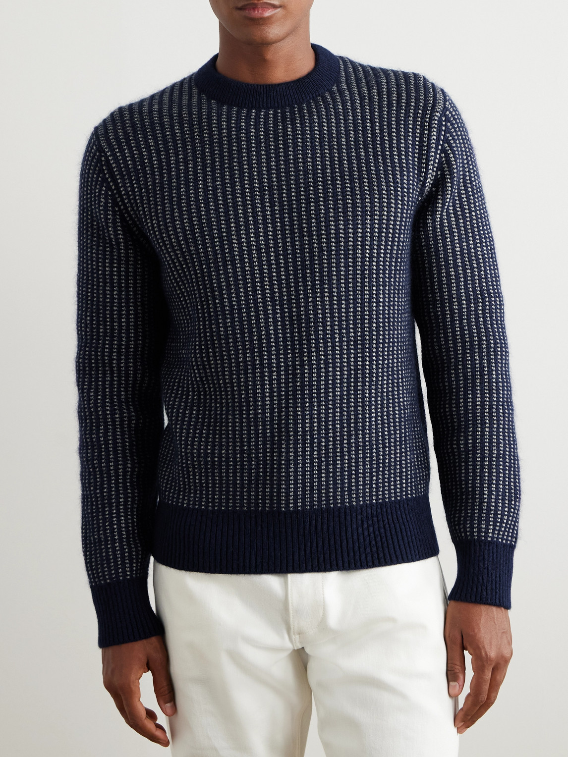 Zegna Waffle-knit Cashmere, Mohair And Silk-blend Sweater In Blue