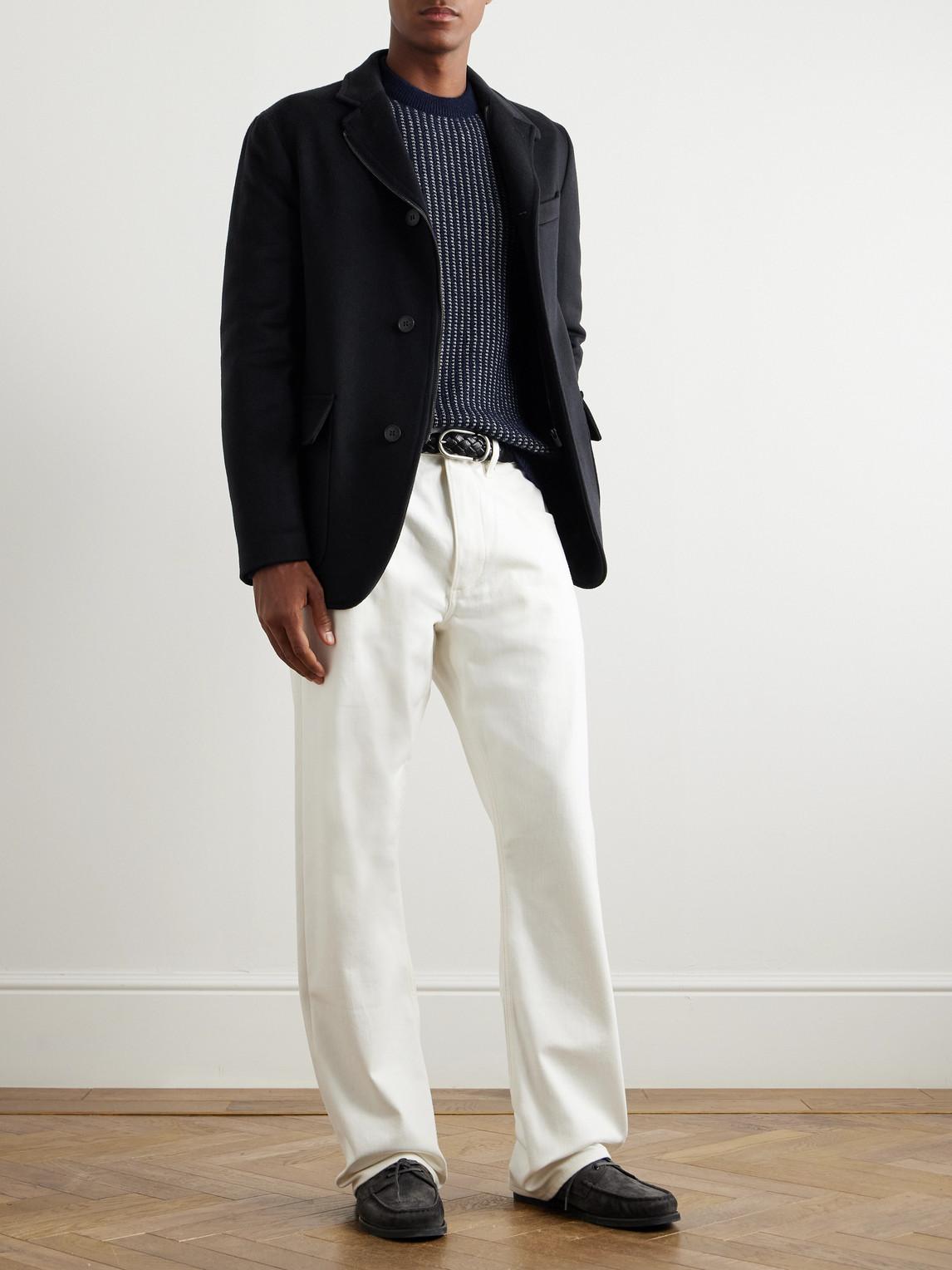 Zegna Waffle-knit Cashmere, Mohair And Silk-blend Sweater In Blue