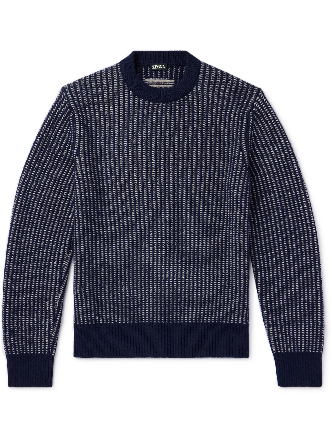 Zegna Waffle-knit Cashmere, Mohair And Silk-blend Sweater In Blue