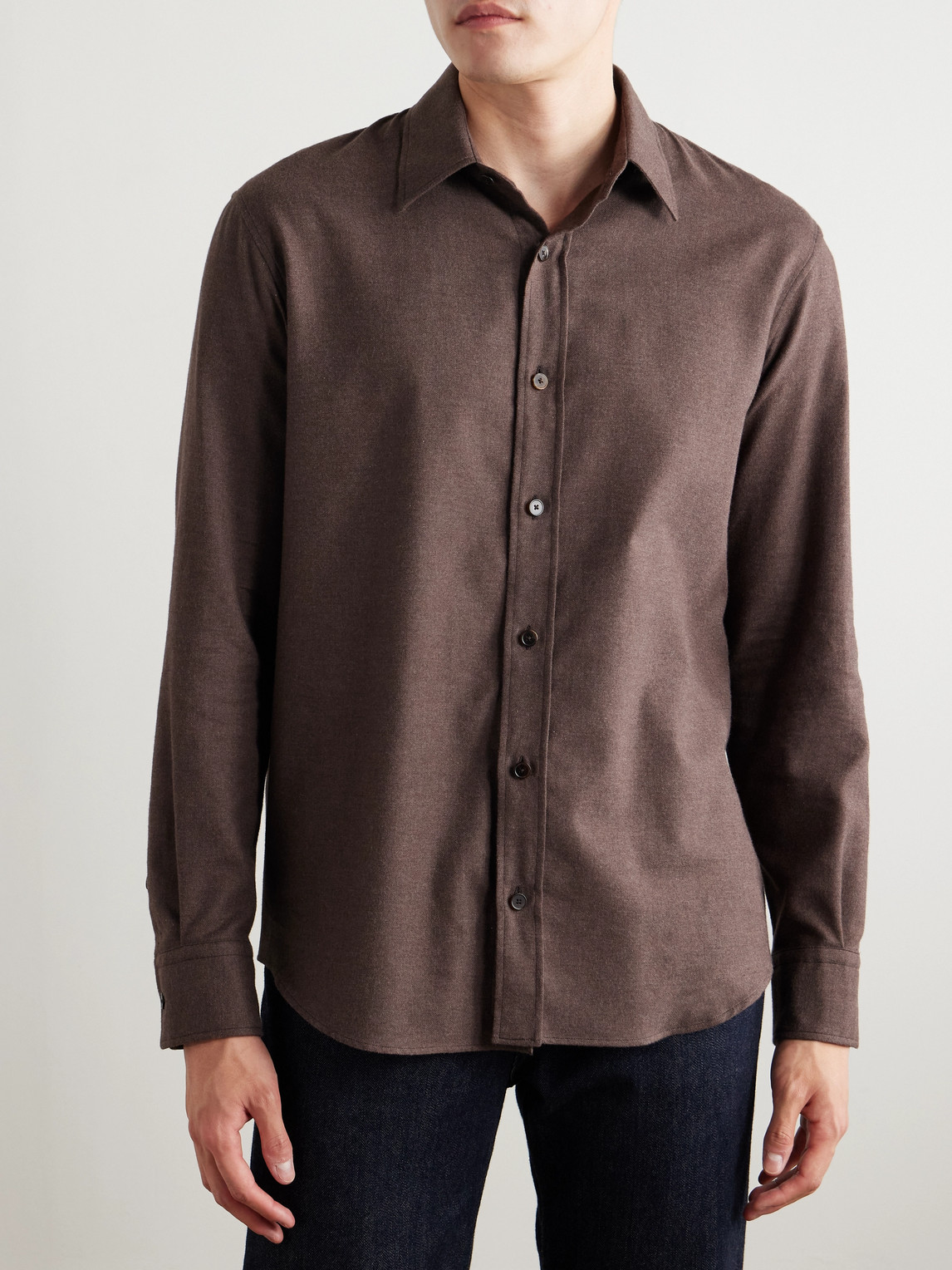 Zegna Brushed-cotton Twill Shirt In Brown