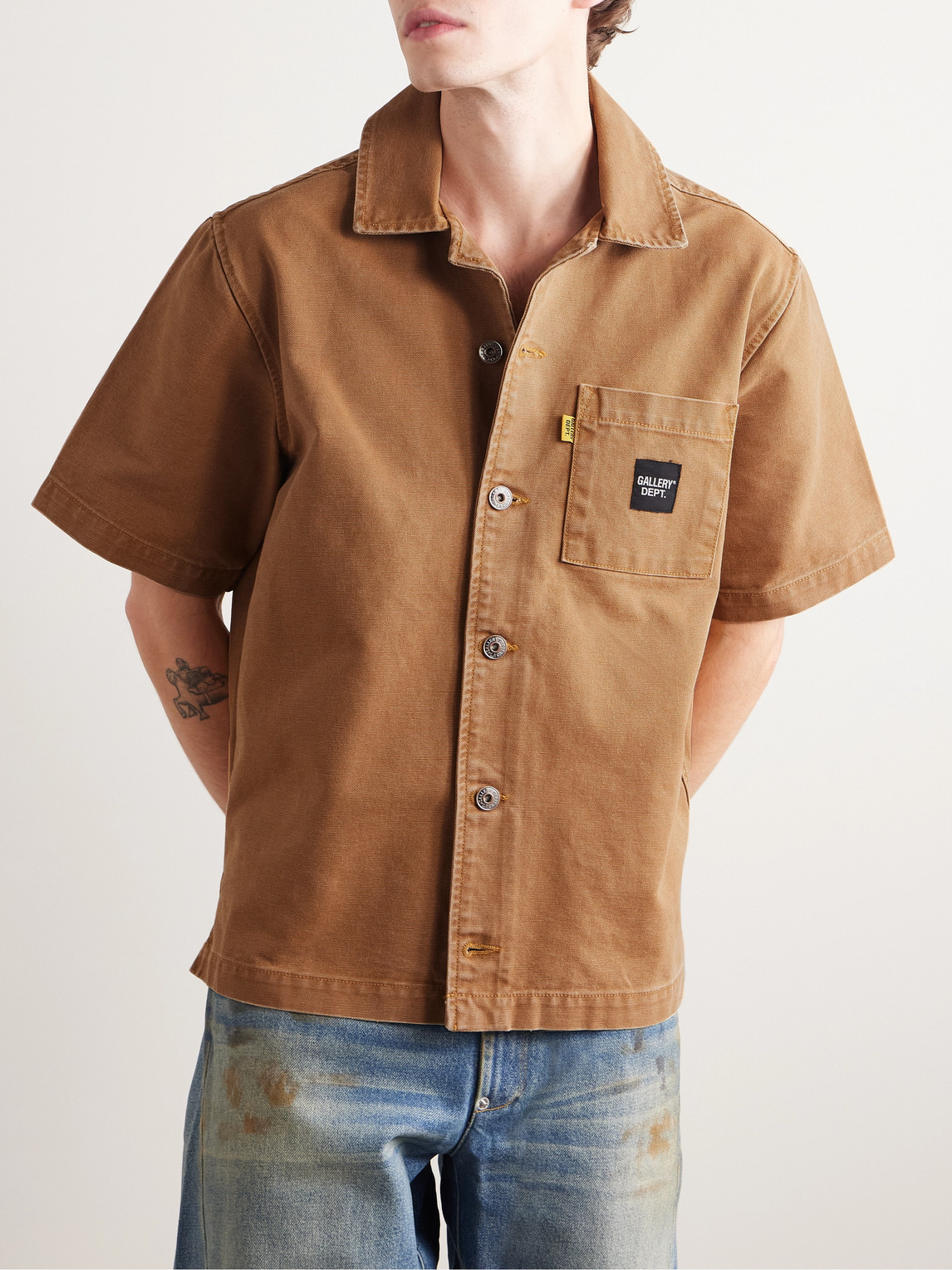 Gallery Dept. Parker Camp-collar Logo-appliquéd Printed Cotton-canvas Shirt In Brown