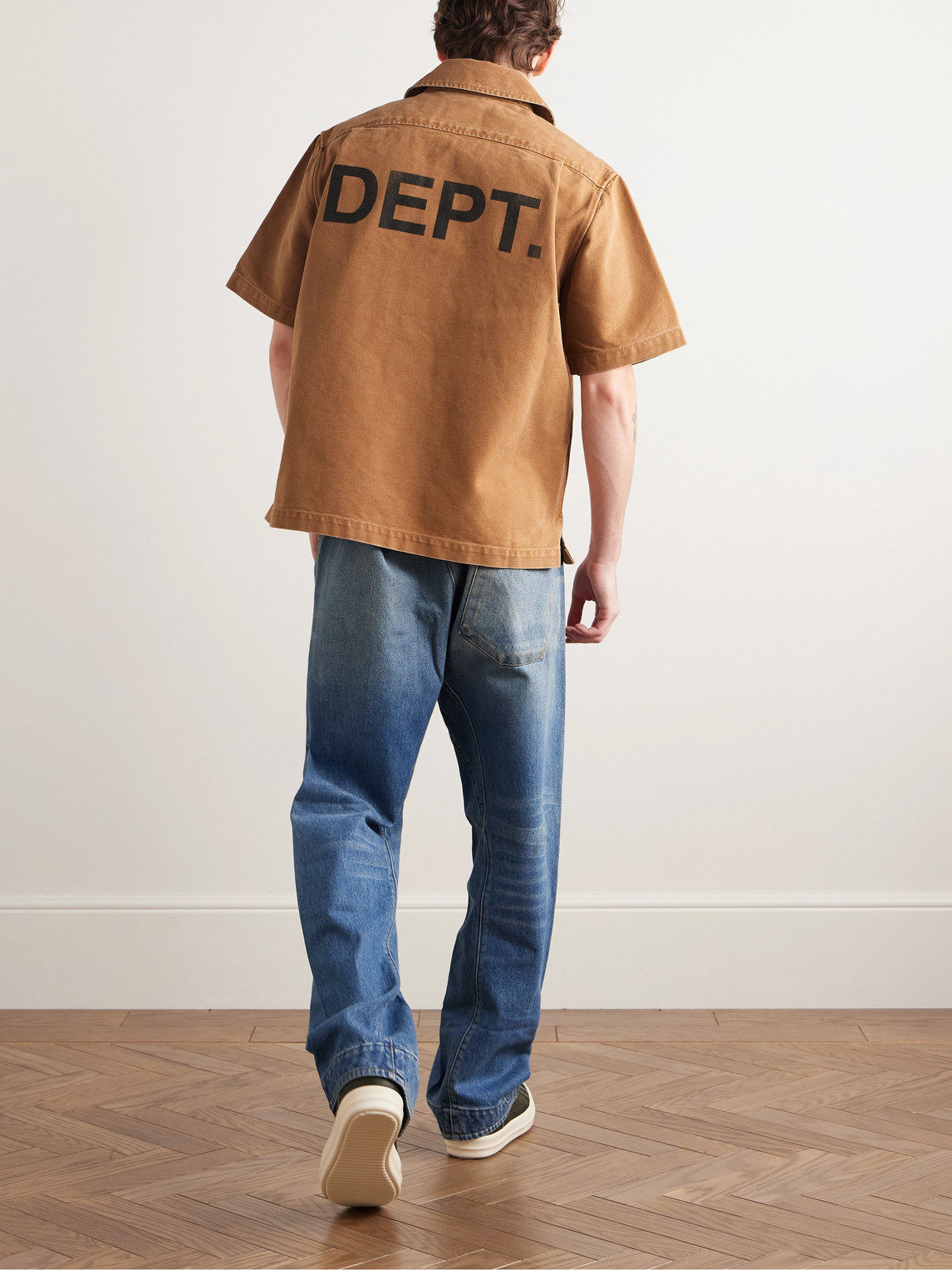 Gallery Dept. Parker Camp-collar Logo-appliquéd Printed Cotton-canvas Shirt In Brown
