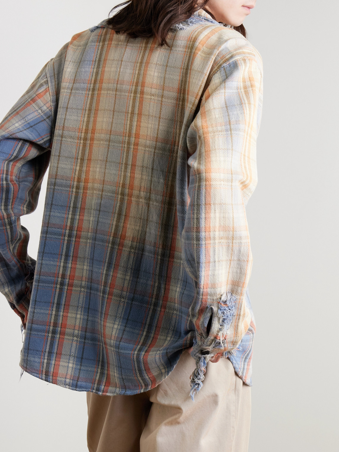 Shop Gallery Dept. Marley Logo-appliquéd Distressed Checked Cotton-flannel Shirt In Blue