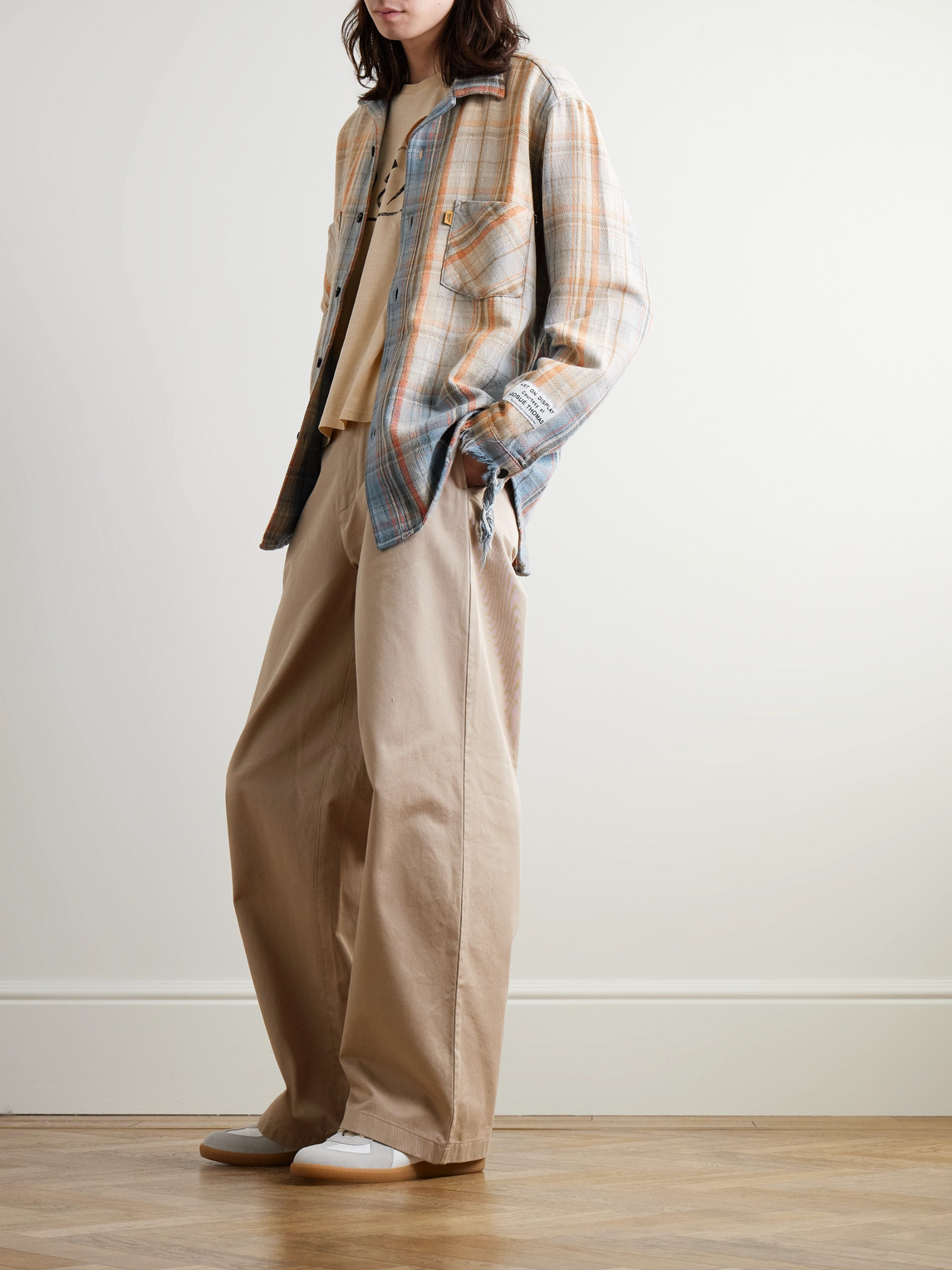 Shop Gallery Dept. Marley Logo-appliquéd Distressed Checked Cotton-flannel Shirt In Blue