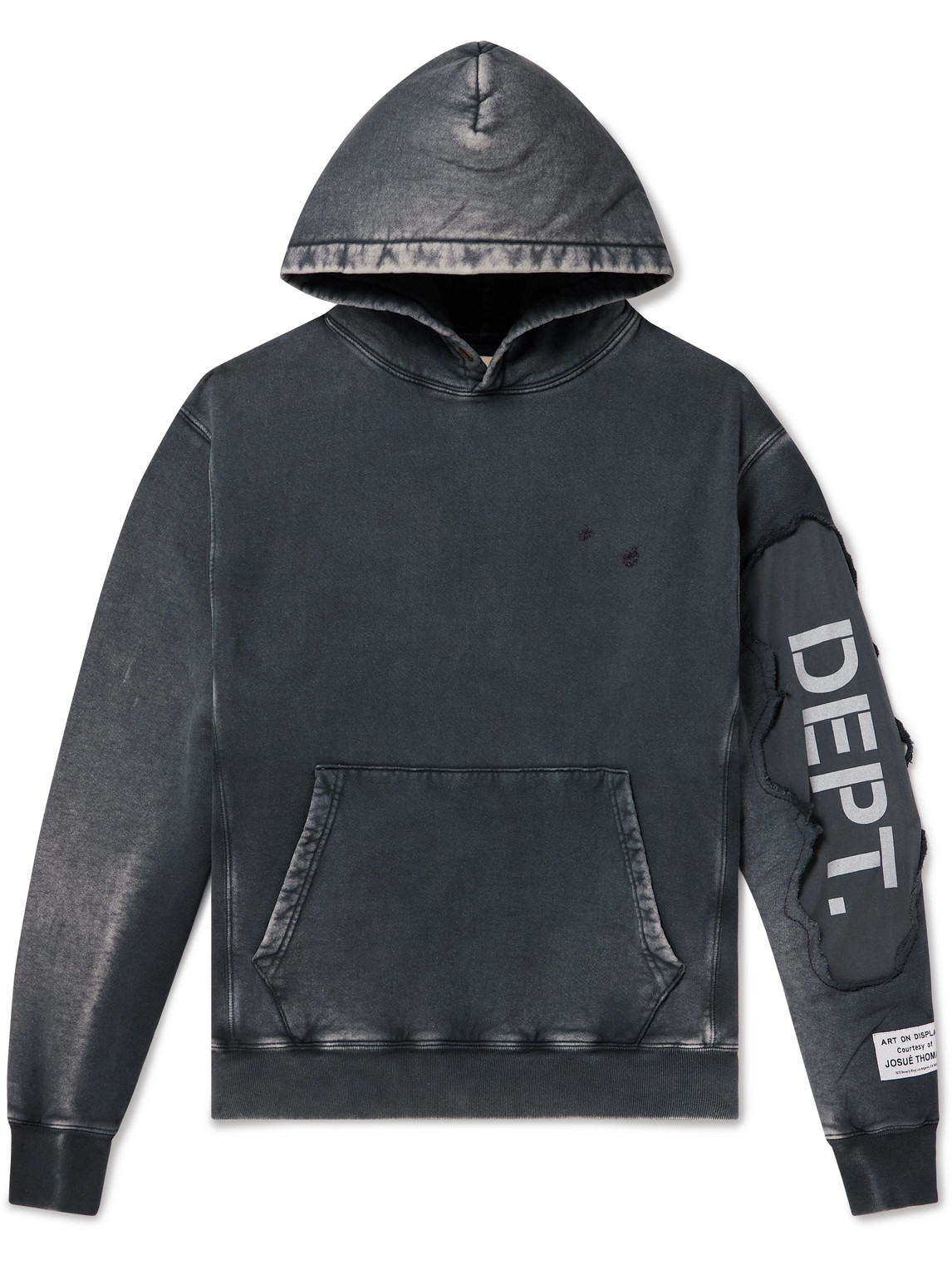 Gallery Dept. Stencil Distressed Logo-print Appliquéd Cotton-jersey Hoodie In Grey