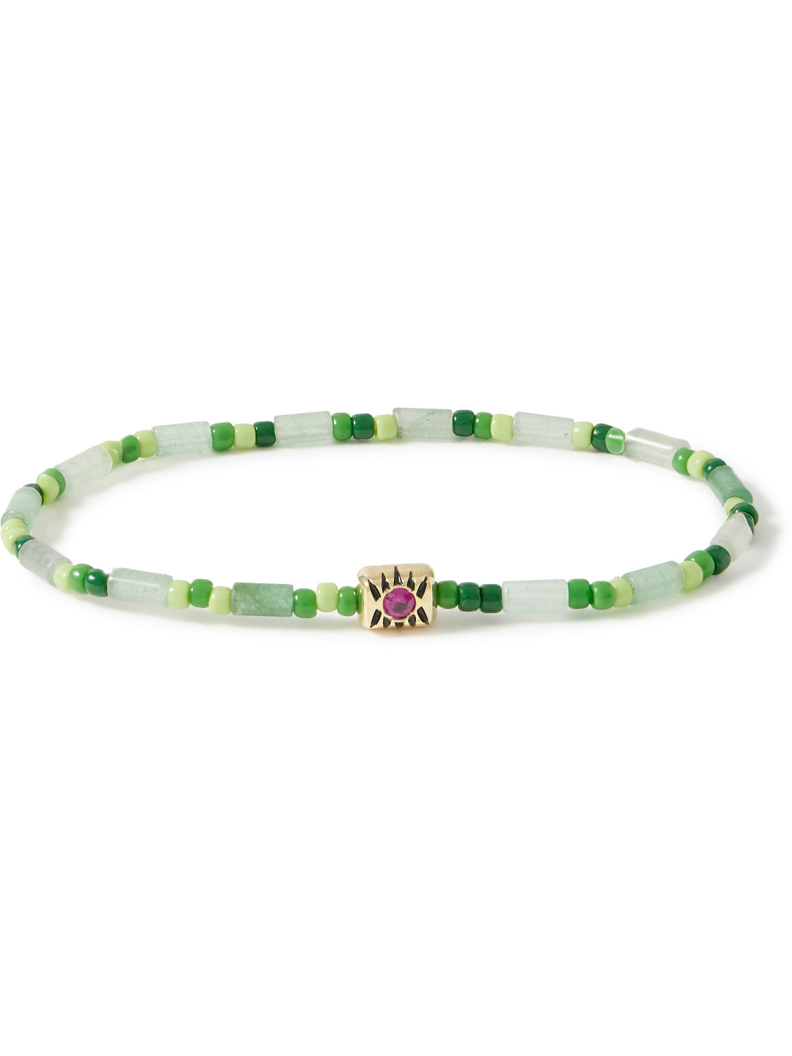 Luis Morais Glass, Gold And Sapphire Beaded Bracelet In Green