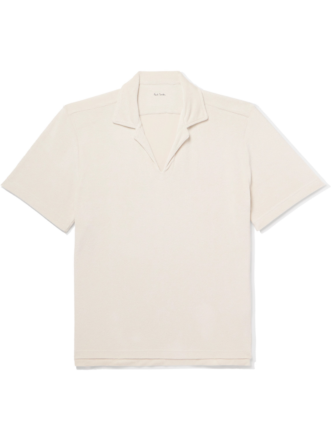 Paul Smith Camp-collar Striped Grosgrain-trimmed Cotton-blend Terry Shirt In Neutrals