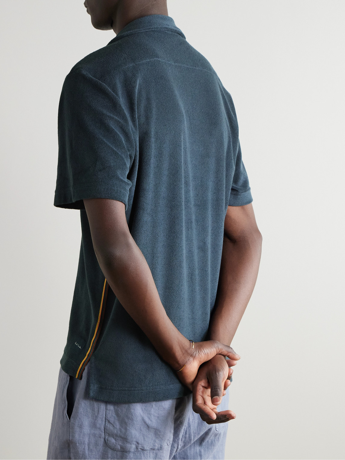 PAUL SMITH WEBBING-TRIMMED COTTON-BLEND TERRY POLO SHIRT