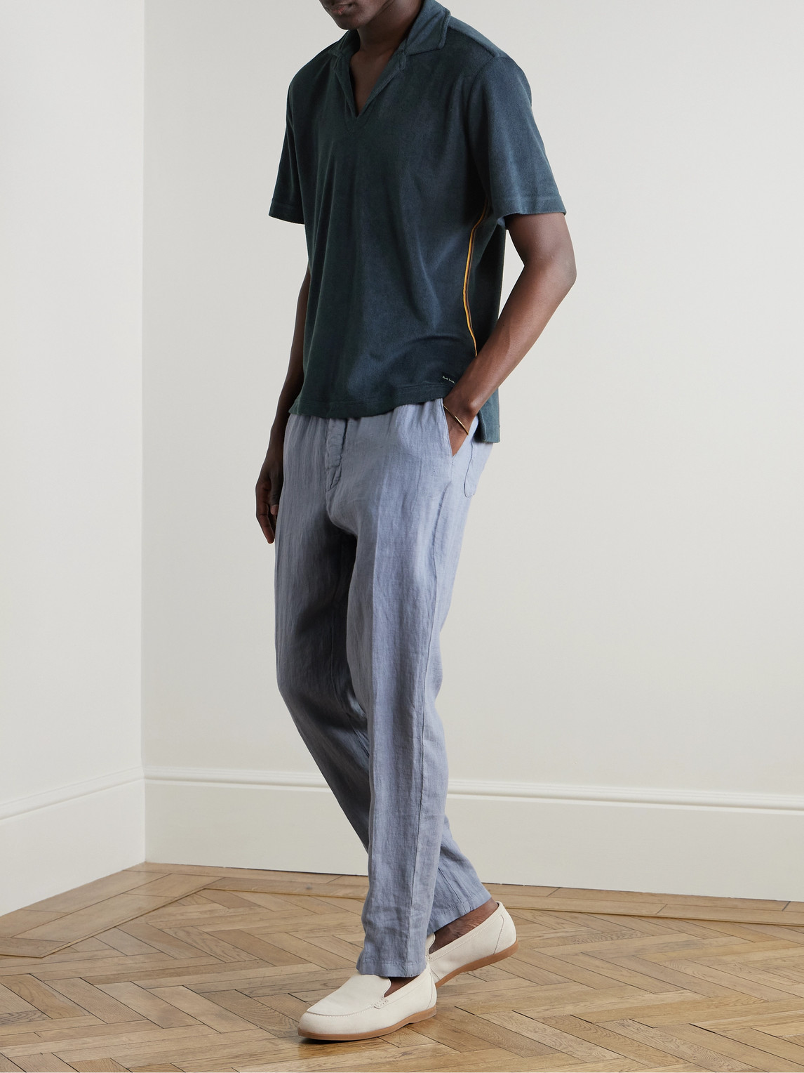 PAUL SMITH WEBBING-TRIMMED COTTON-BLEND TERRY POLO SHIRT