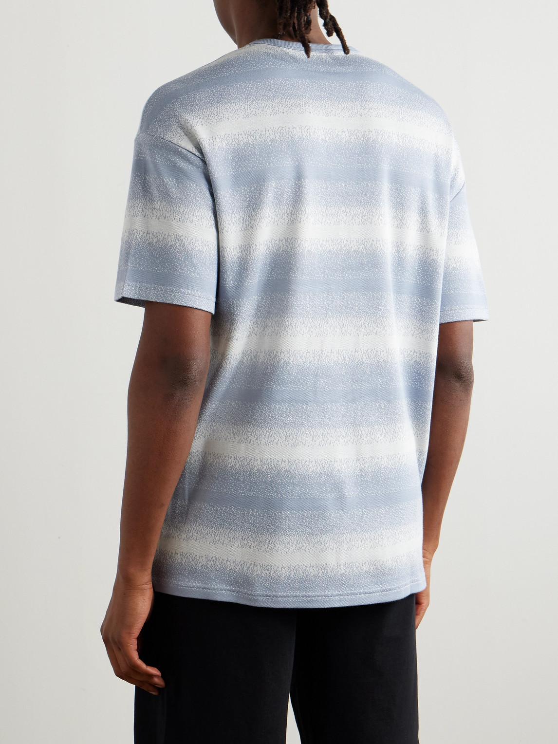 Shop Paul Smith Logo-embroidered Striped Cotton And Modal-blend Piqué T-shirt In Blue