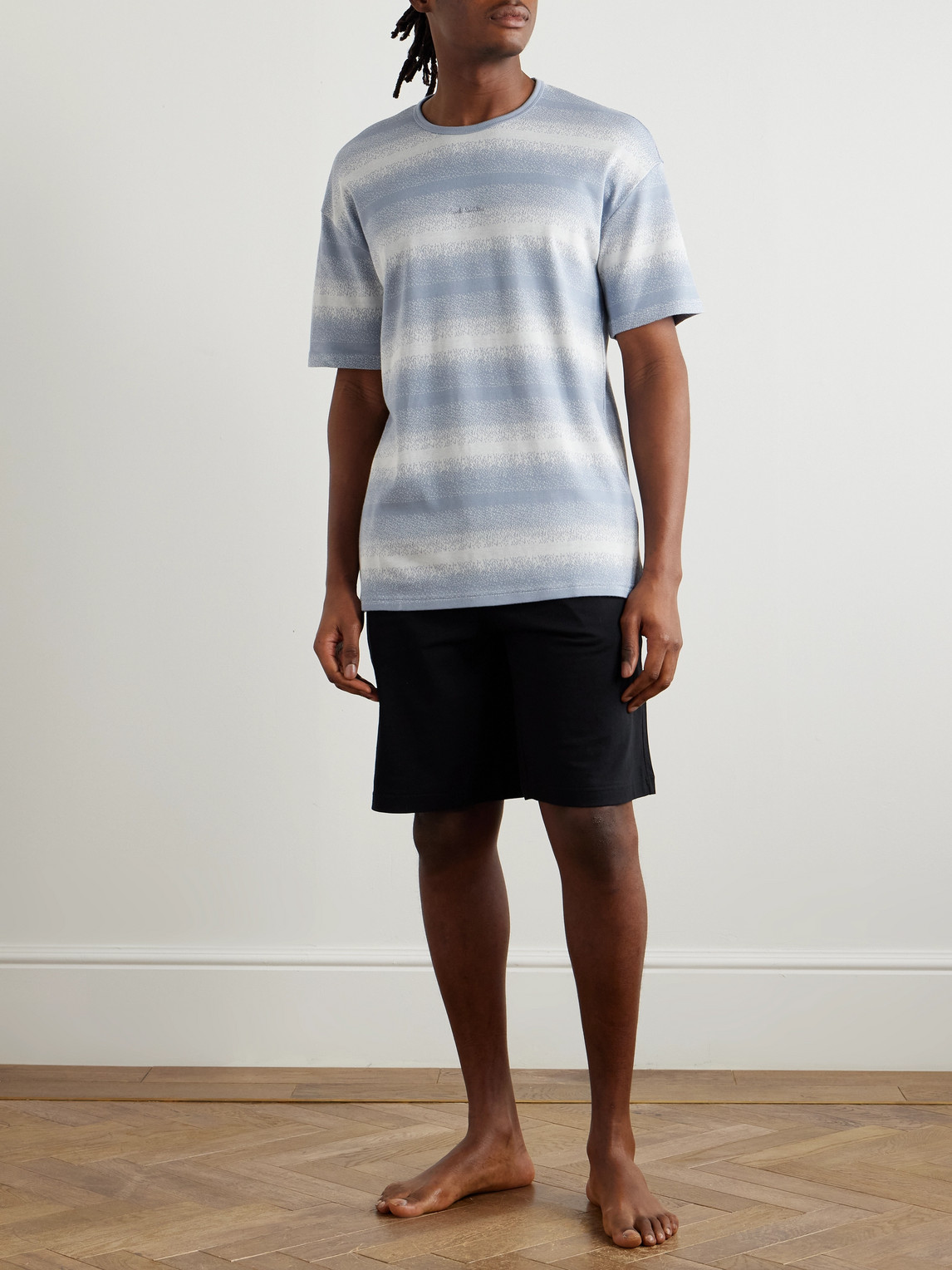 Shop Paul Smith Logo-embroidered Striped Cotton And Modal-blend Piqué T-shirt In Blue