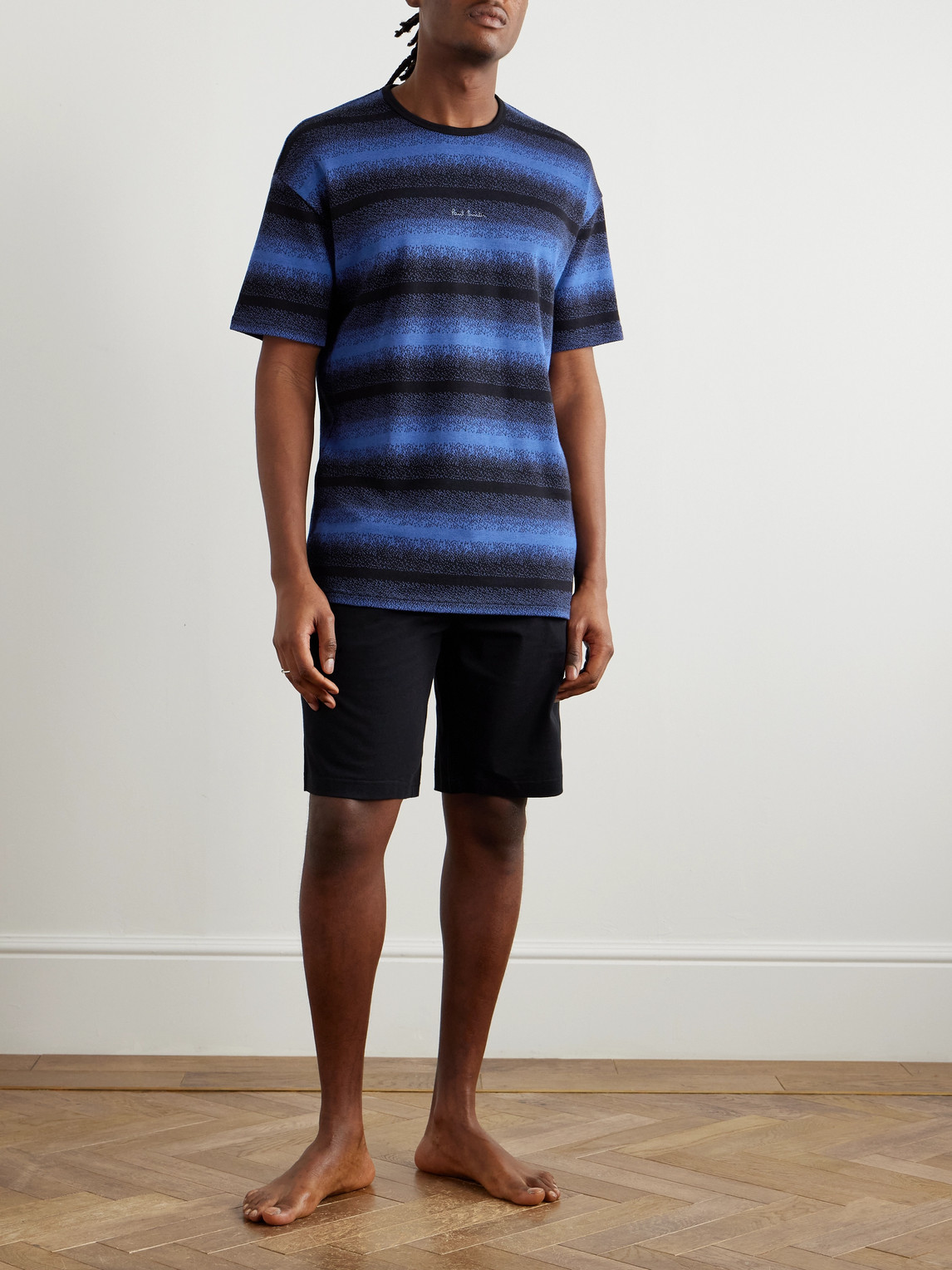 PAUL SMITH LOGO-EMBROIDERED STRIPED COTTON AND MODAL-BLEND PIQUÉ T-SHIRT 