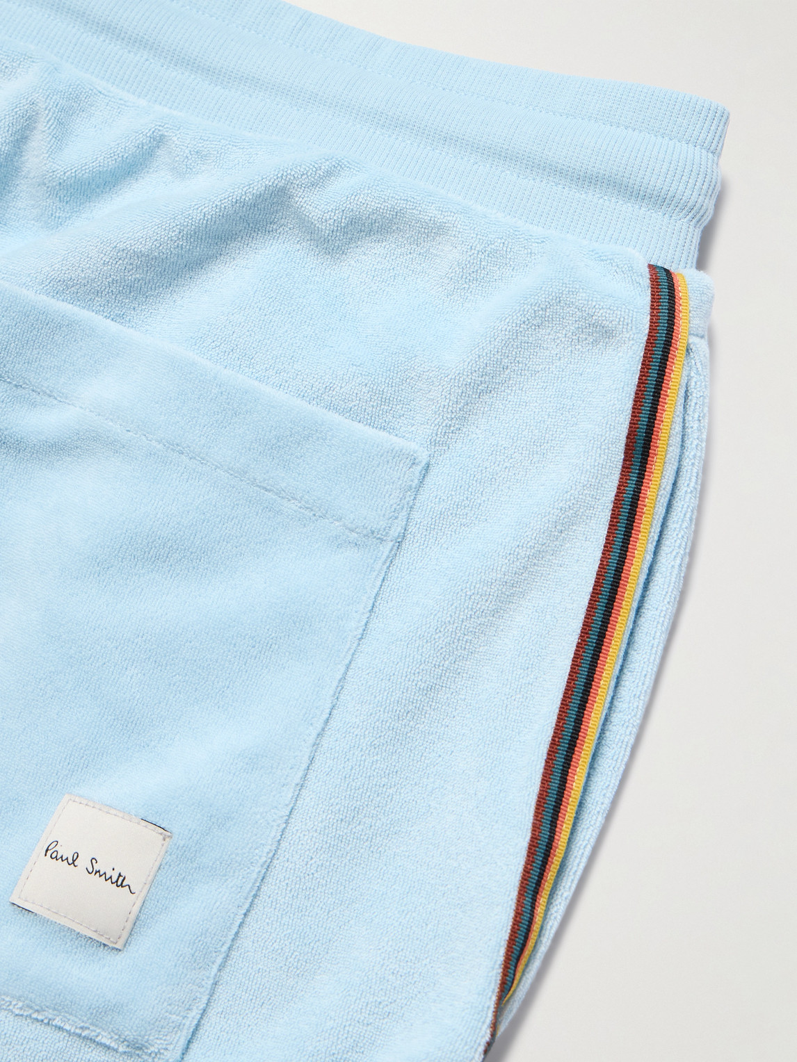 PAUL SMITH STRIPED GROSGRAIN-TRIMMED COTTON-BLEND TERRY SHORTS
