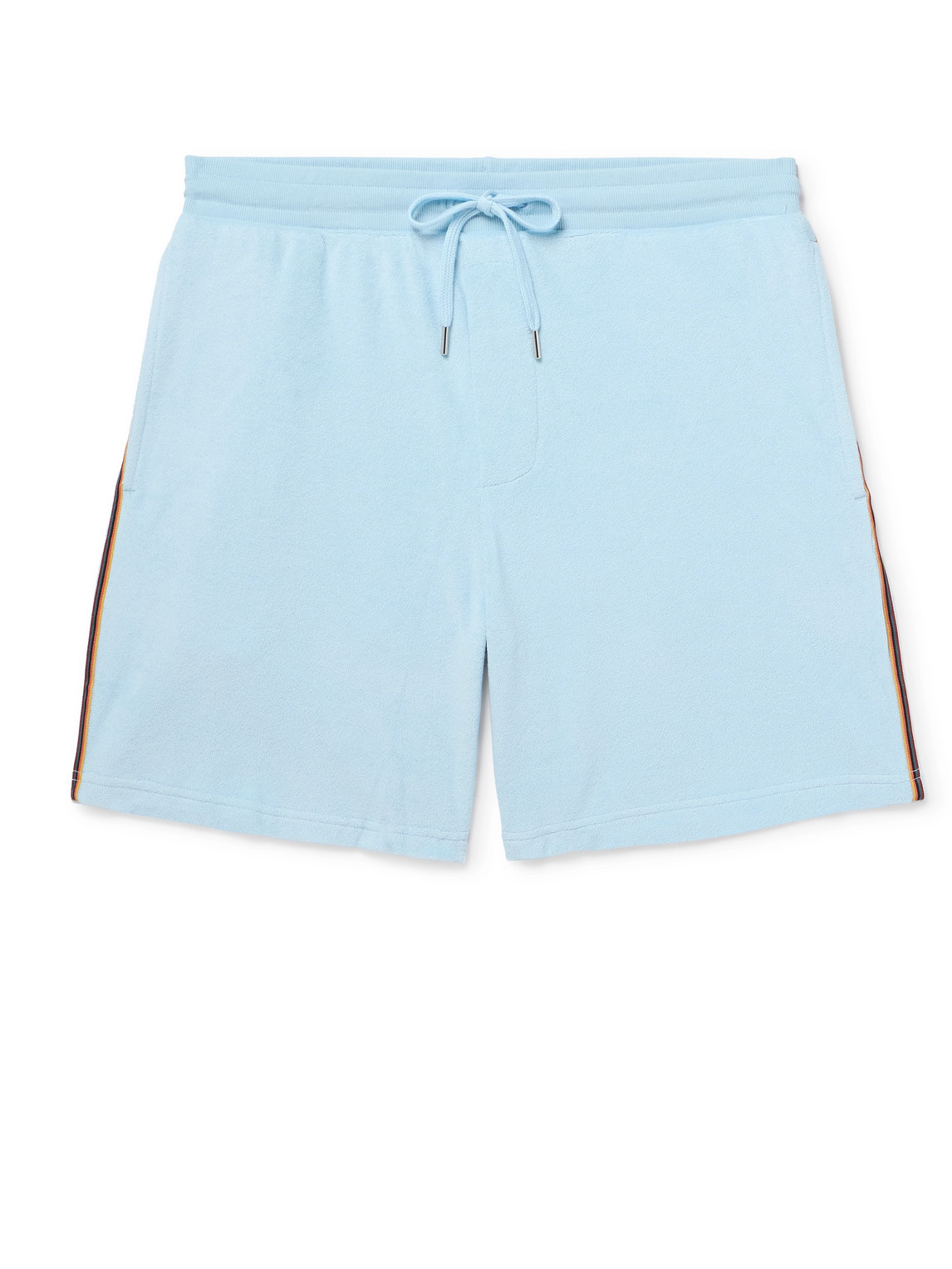 Paul Smith Striped Grosgrain-trimmed Cotton-blend Terry Shorts In Blue