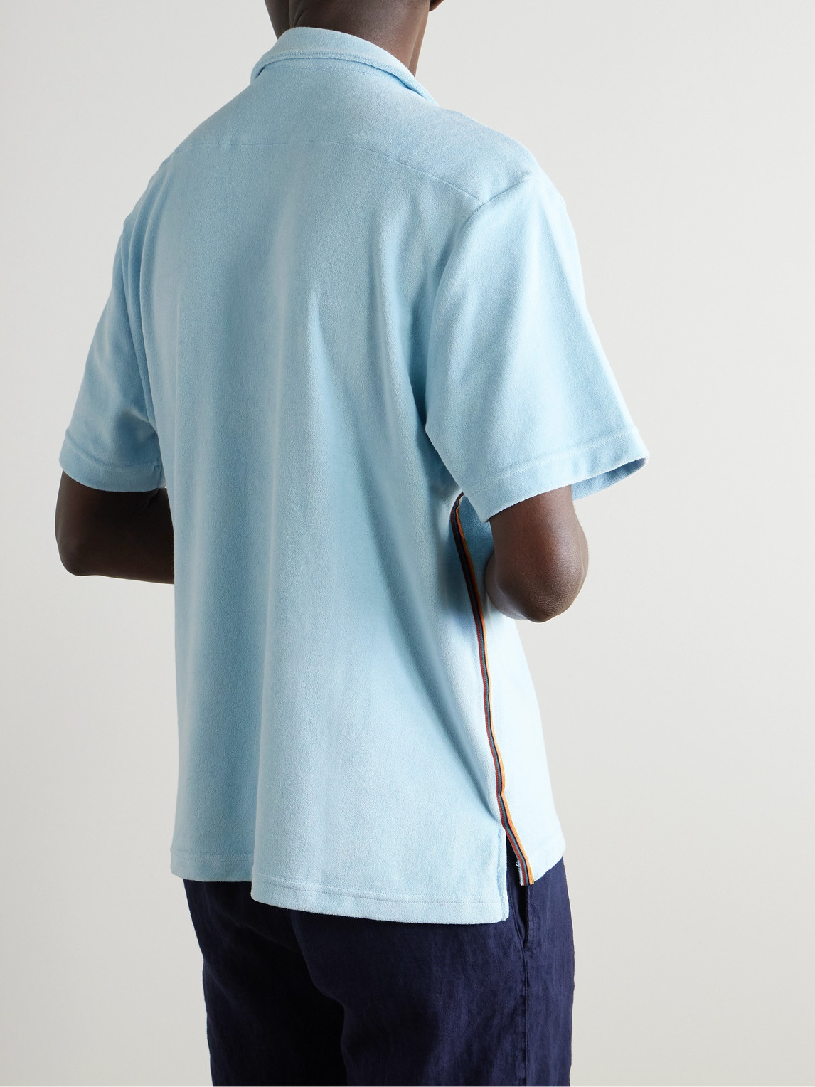 PAUL SMITH WEBBING-TRIMMED COTTON-BLEND TERRY POLO SHIRT