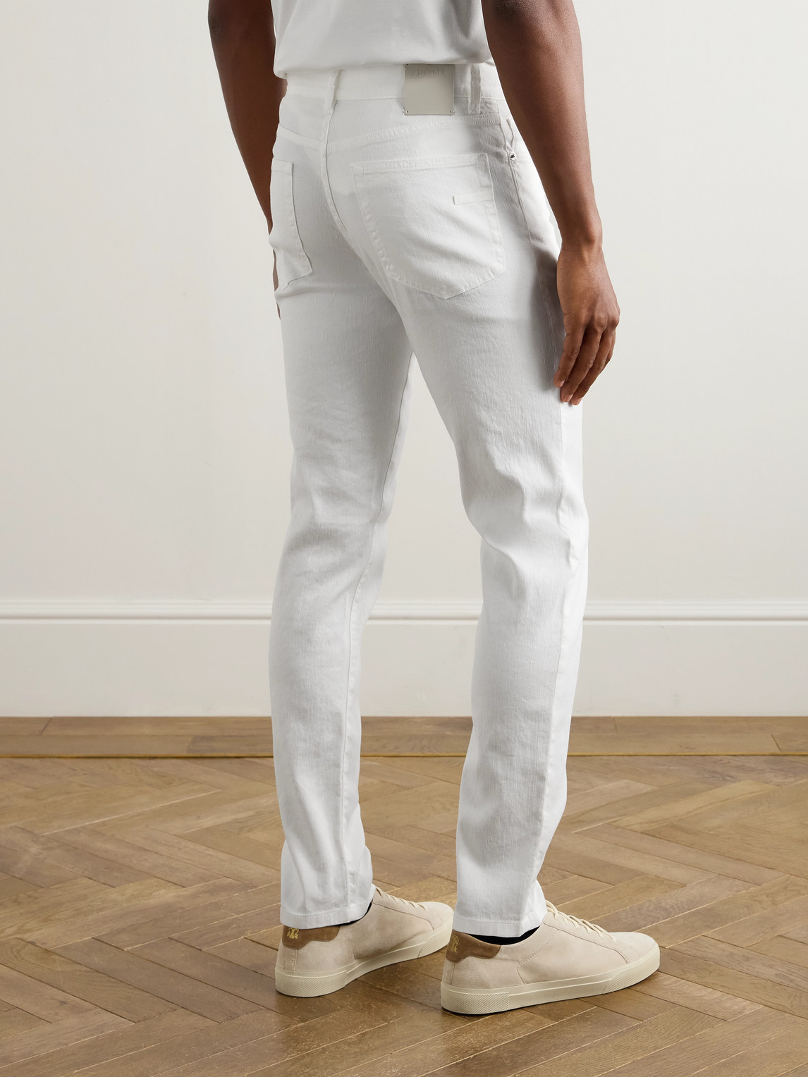Zegna Roccia Slim-fit Straight-leg Garment-dyed Linen-blend Trousers In White