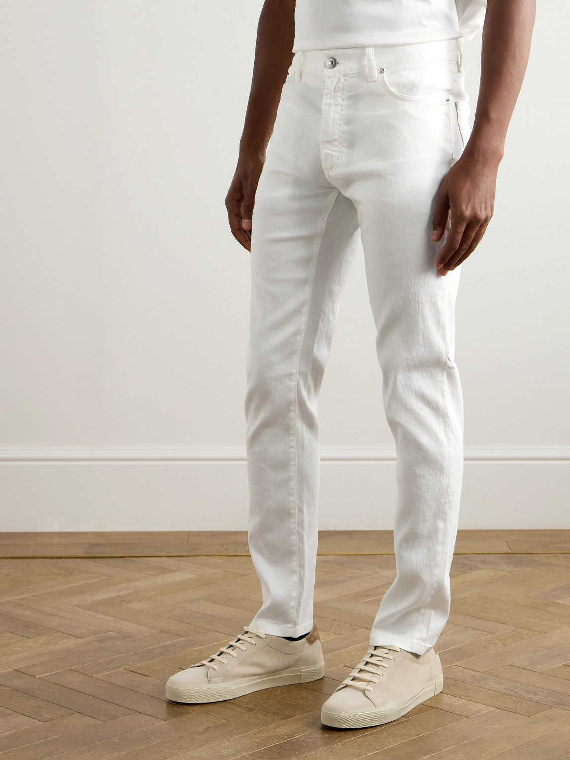 Zegna Roccia Slim-fit Straight-leg Garment-dyed Linen-blend Trousers In White