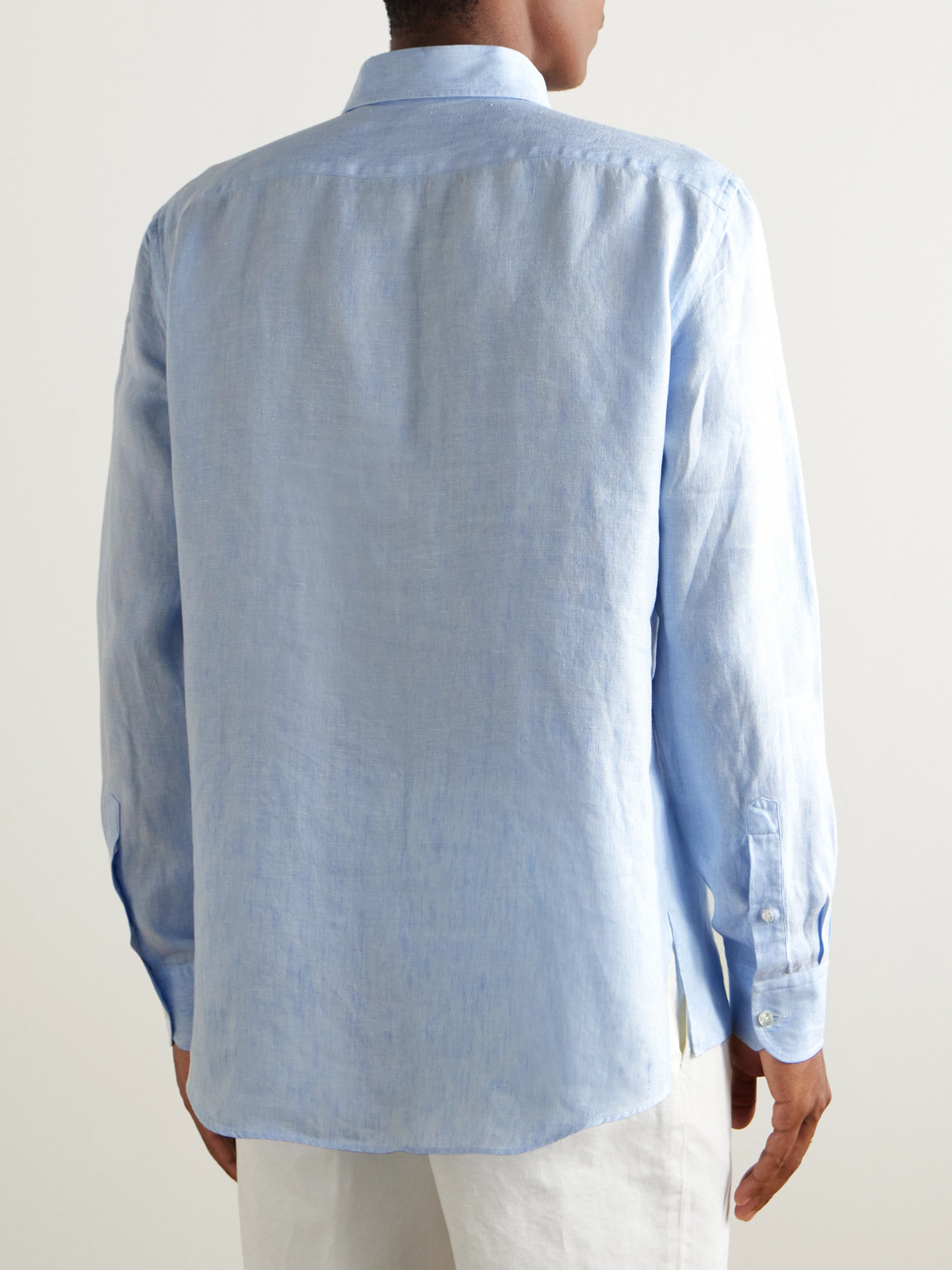Zegna Oasi Linen Half-placket Shirt In Blue