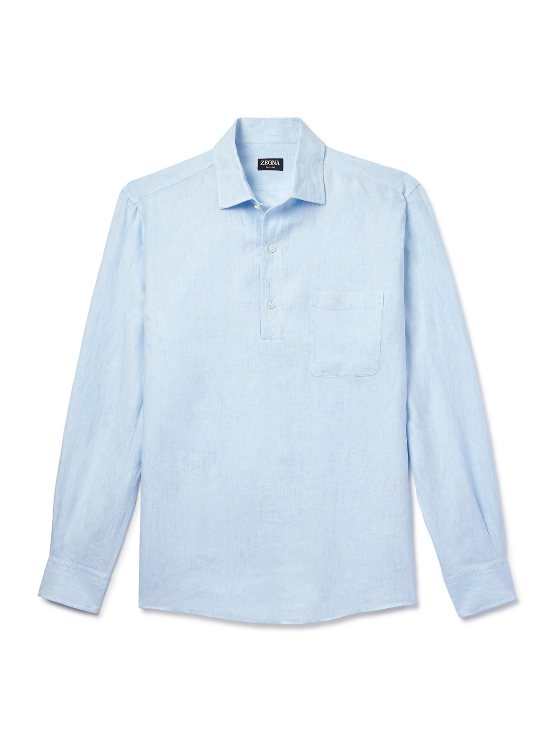 Zegna Oasi Linen Half-placket Shirt In Blue