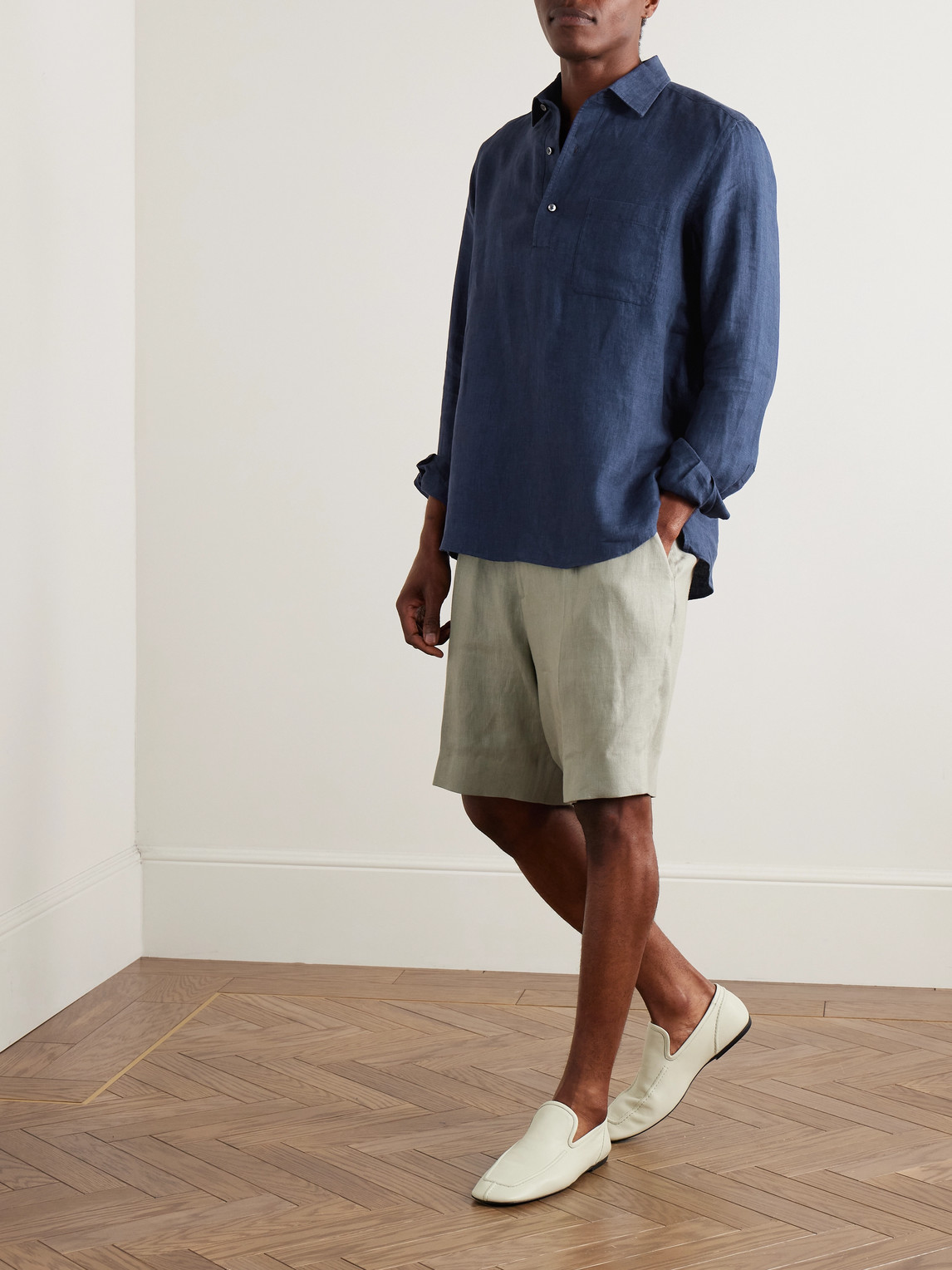 Zegna Oasi Linen Half-placket Shirt