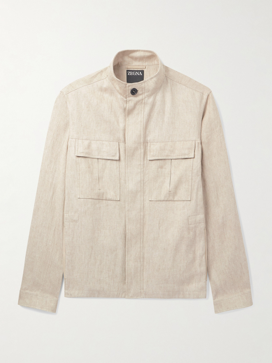 Zegna Leather-Trimmed Linen Overshirt - Men