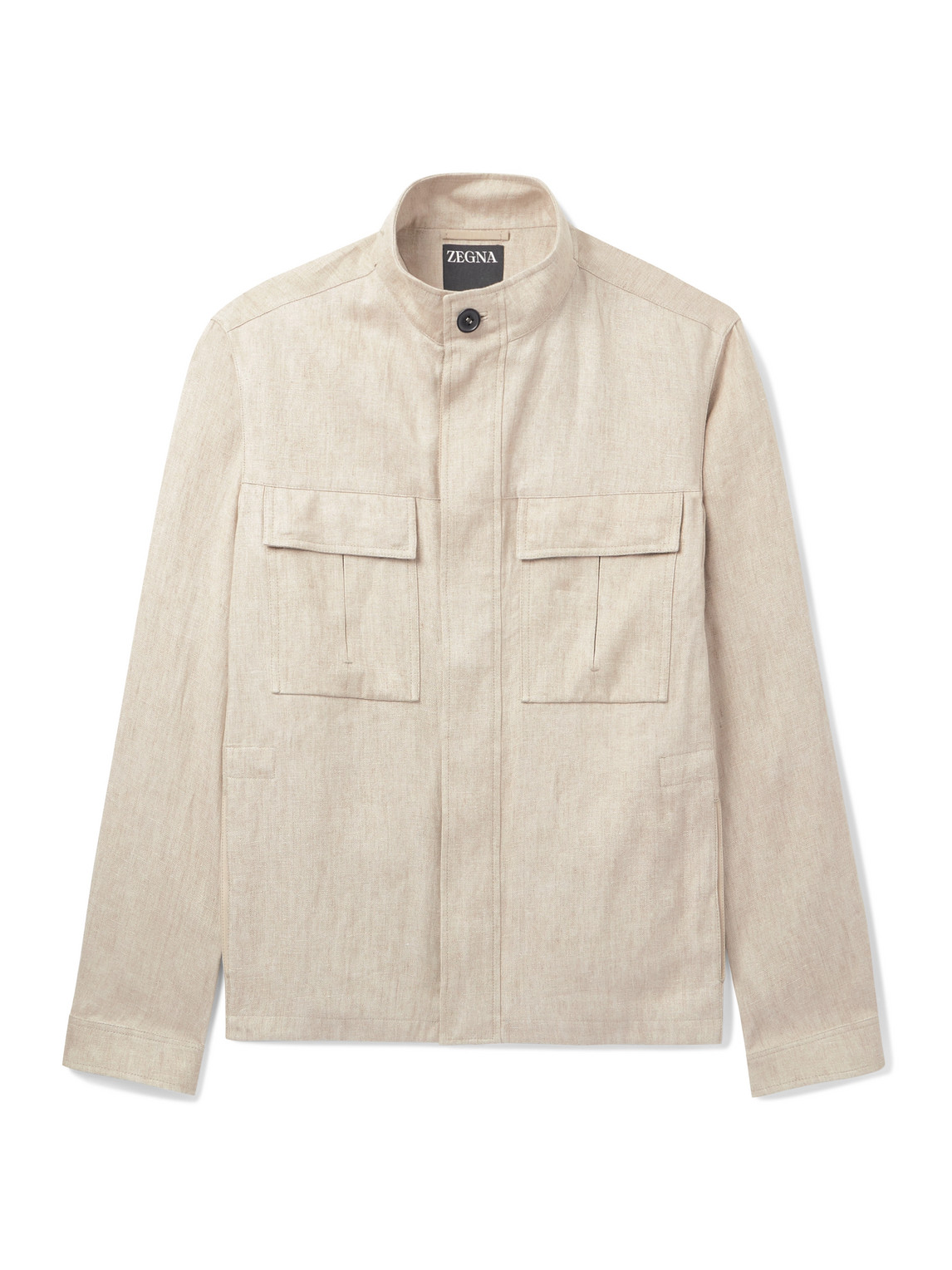 Leather-Trimmed Linen Overshirt
