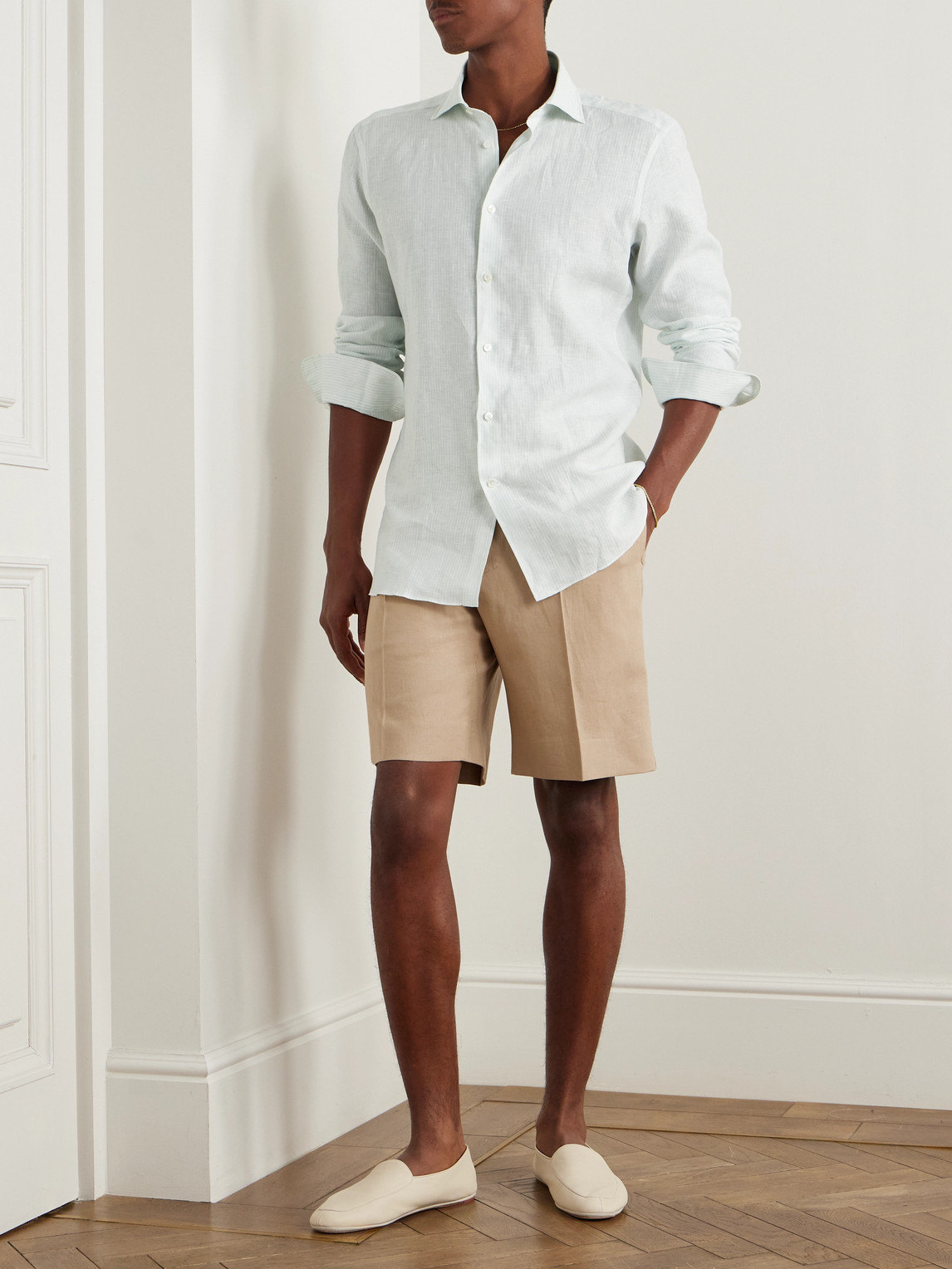 Zegna Straight-leg Linen Shorts In Neutrals