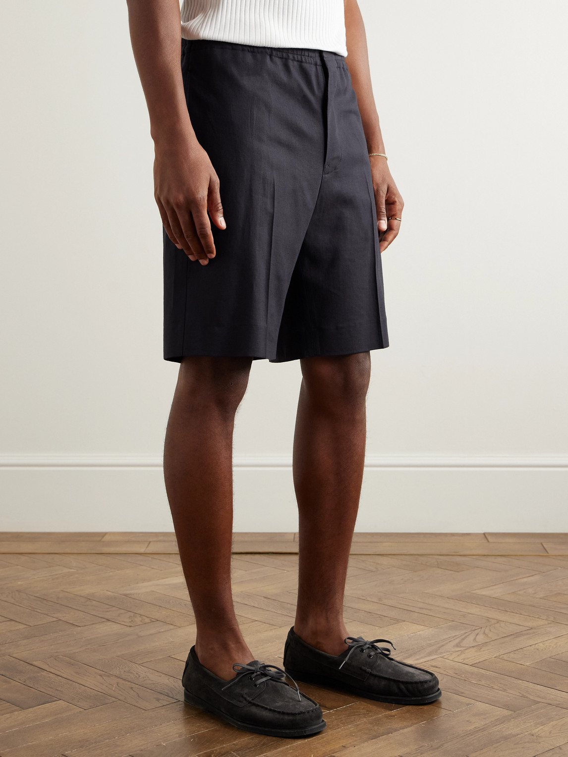 Zegna Straight-leg Linen Shorts In Blue