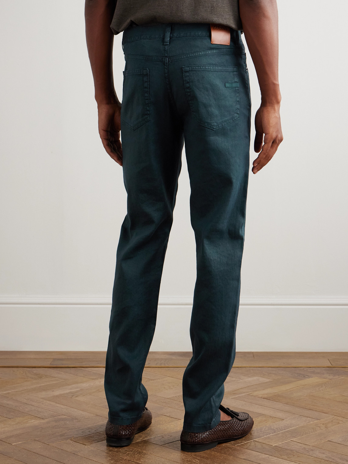 Zegna Roccia Slim-fit Straight-leg Garment-dyed Linen-blend Trousers In Blue