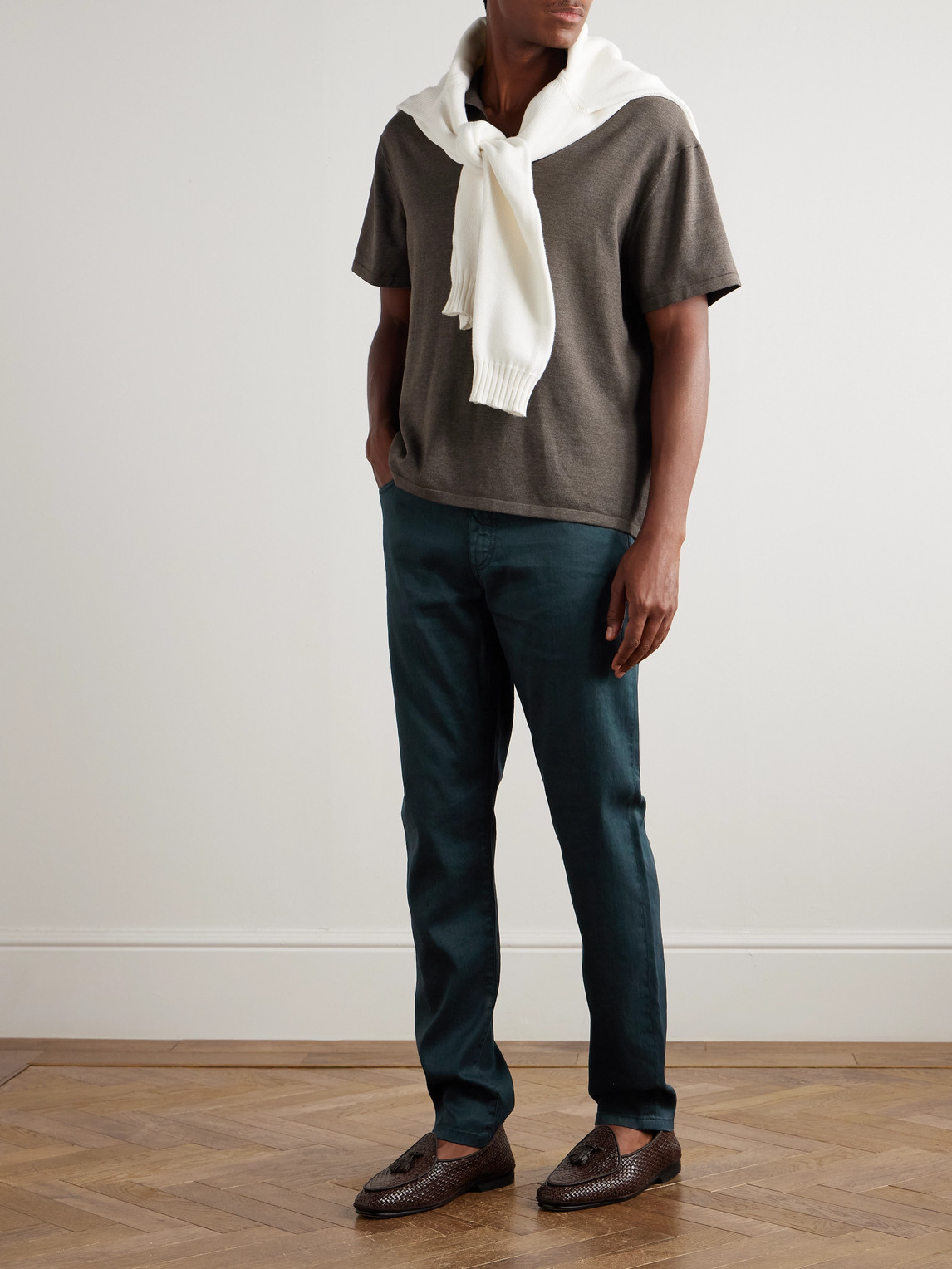 Zegna Roccia Slim-fit Straight-leg Garment-dyed Linen-blend Trousers In Blue