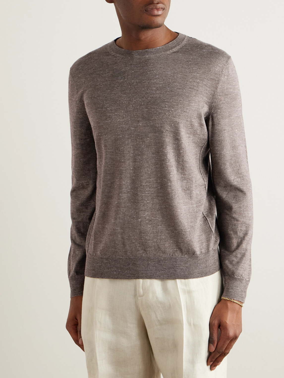 Zegna Mulberry Silk, Cashmere And Linen-blend Sweater In Brown