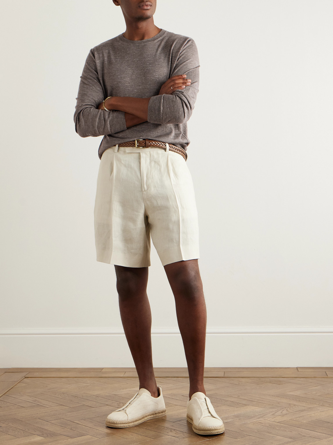 Zegna Mulberry Silk, Cashmere And Linen-blend Sweater In Brown