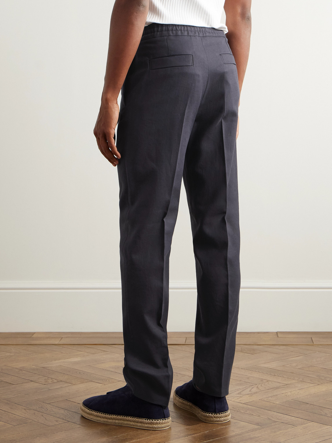 Zegna Straight-leg Linen-twill Trousers In Blue
